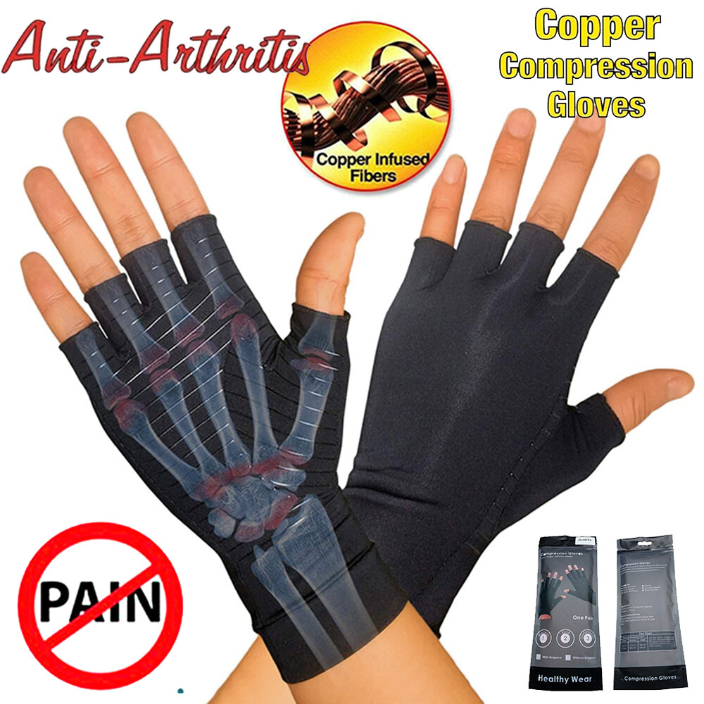 Copper Compression Gloves Hand Brace Support Arthritis Work Rheumatoid Relief US