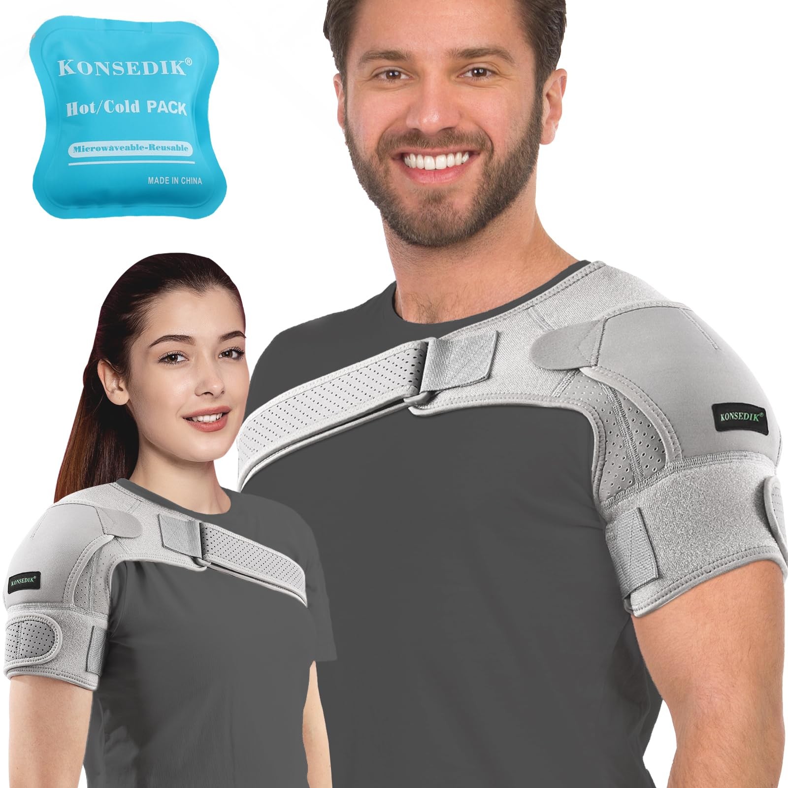 KONSEDIK Compression Recovery Shoulder Brace Immobilizer for Torn Small, Gray