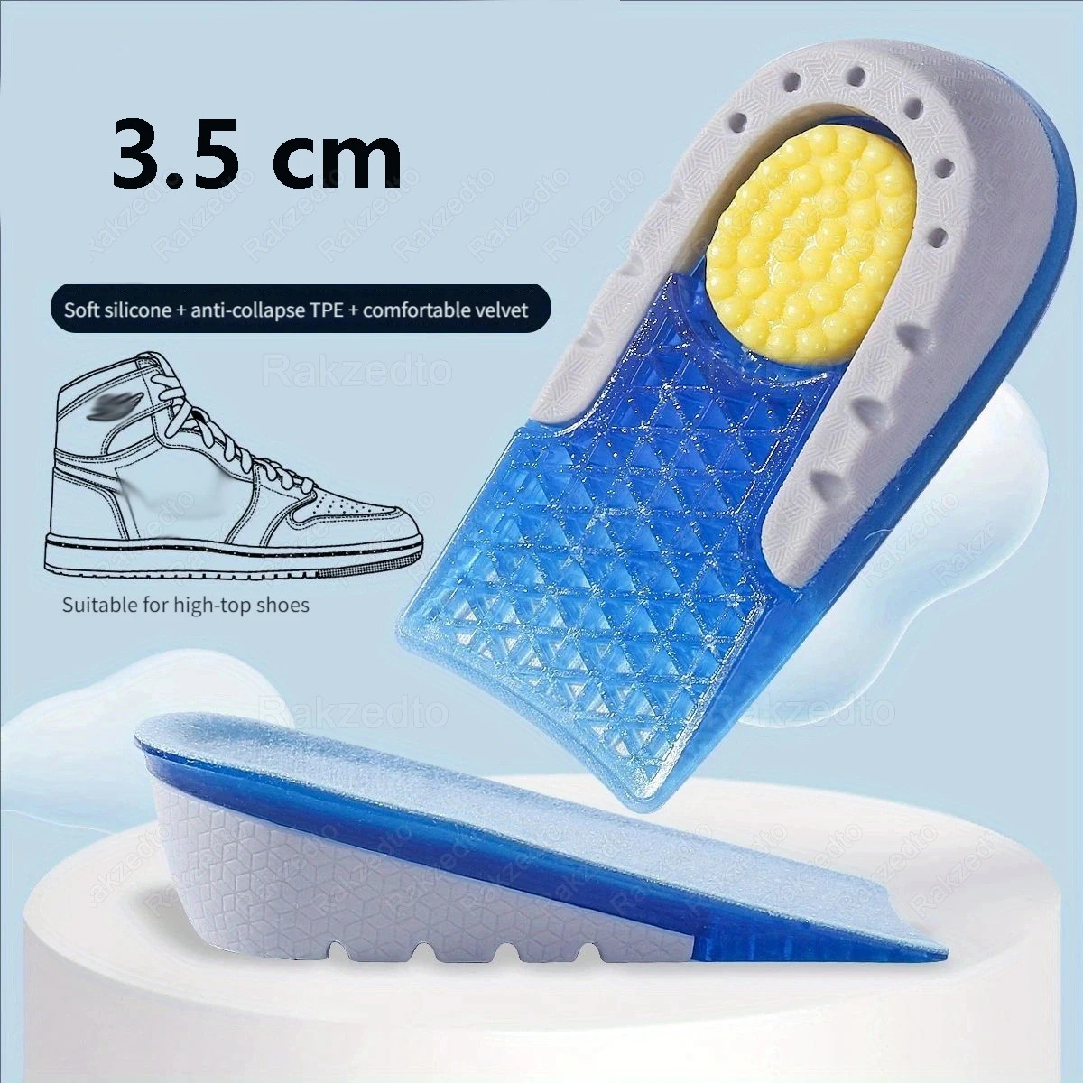 Silicone Height Increase Insoles for Men Women Elastic Heightening Increase Temp