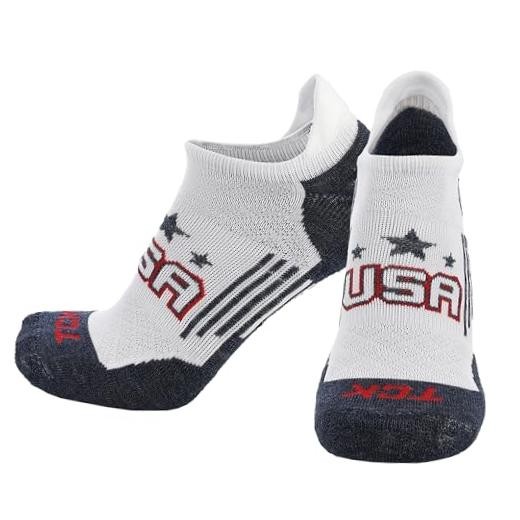 USA No Show Socks for Men & Women – Cushioned Medium White/Navy/Scarlet/Usa