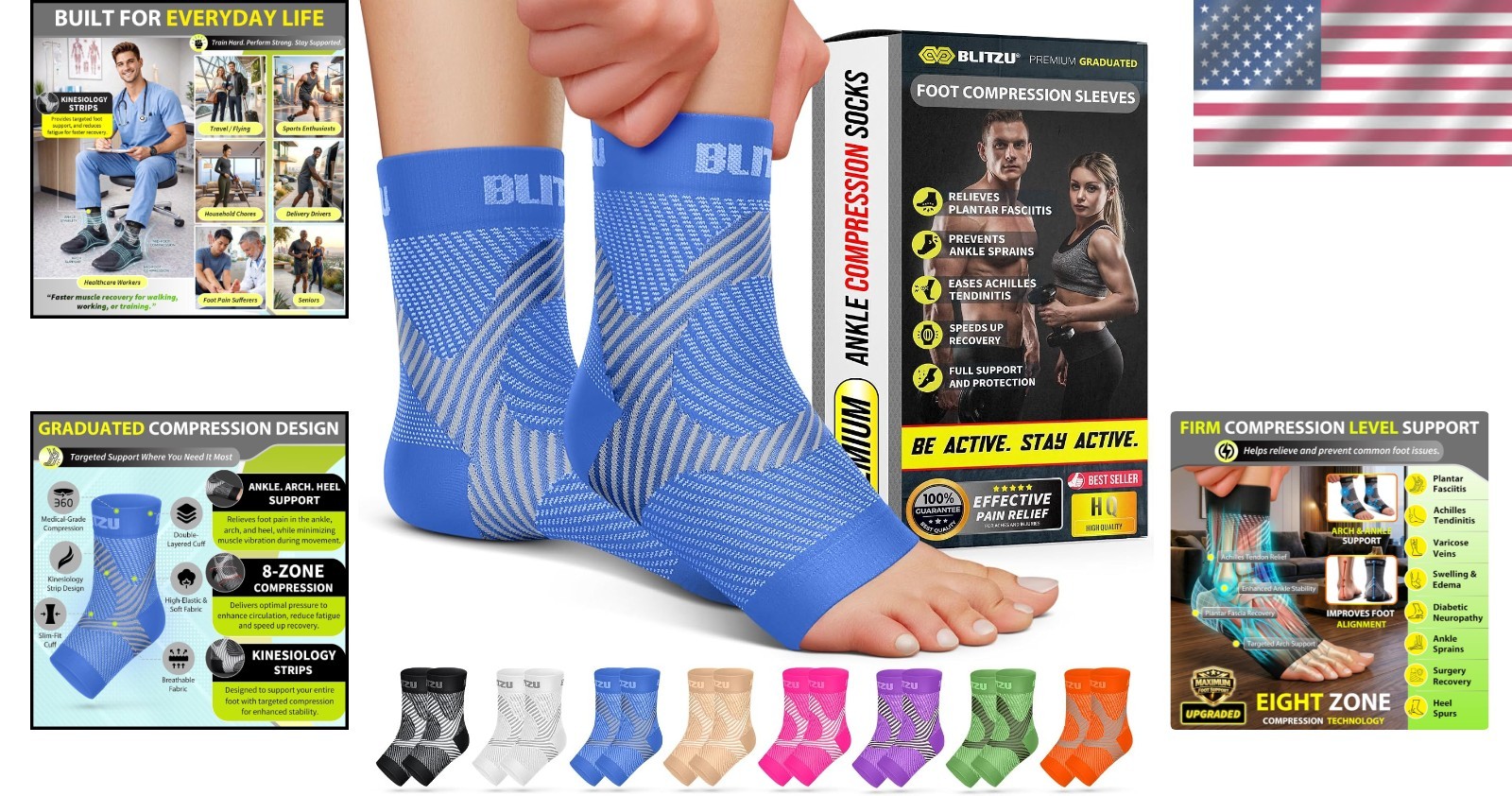 Therapeutic Compression Ankle Brace for Joint Pain & Muscle Soreness Relief L-XL
