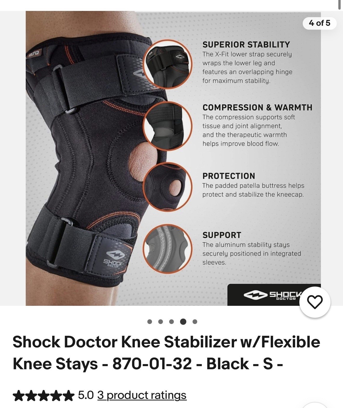 SHOCK DOCTOR 870 NEOPRENE ADJUSTABLE KNEE BRACE SIZE LARGE ADULT