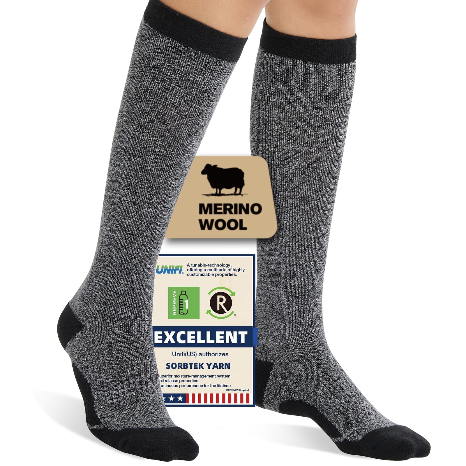 Merino Wool Compression Socks 15~20 mmHg for Women Men, S/M Light Gray