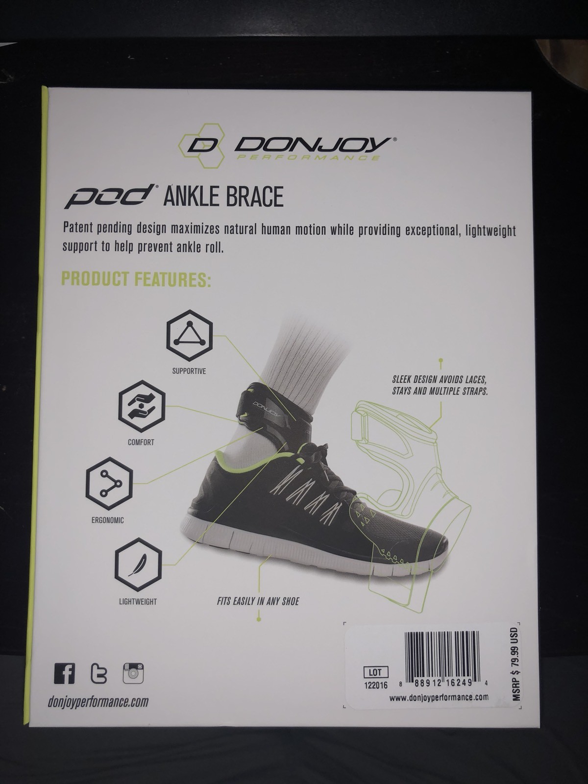 DonJoy Performance Ankle Brace Pod LARGE Right Foot Stop SPRAINS INSTABILITY new