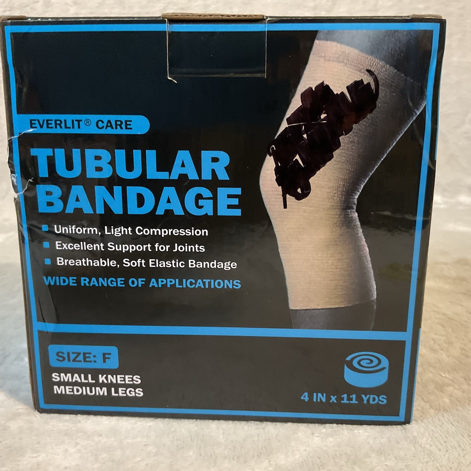 Tubular Bandage Light Compression Open Box Size F 4” X 11 Yds Everlit Care S-M