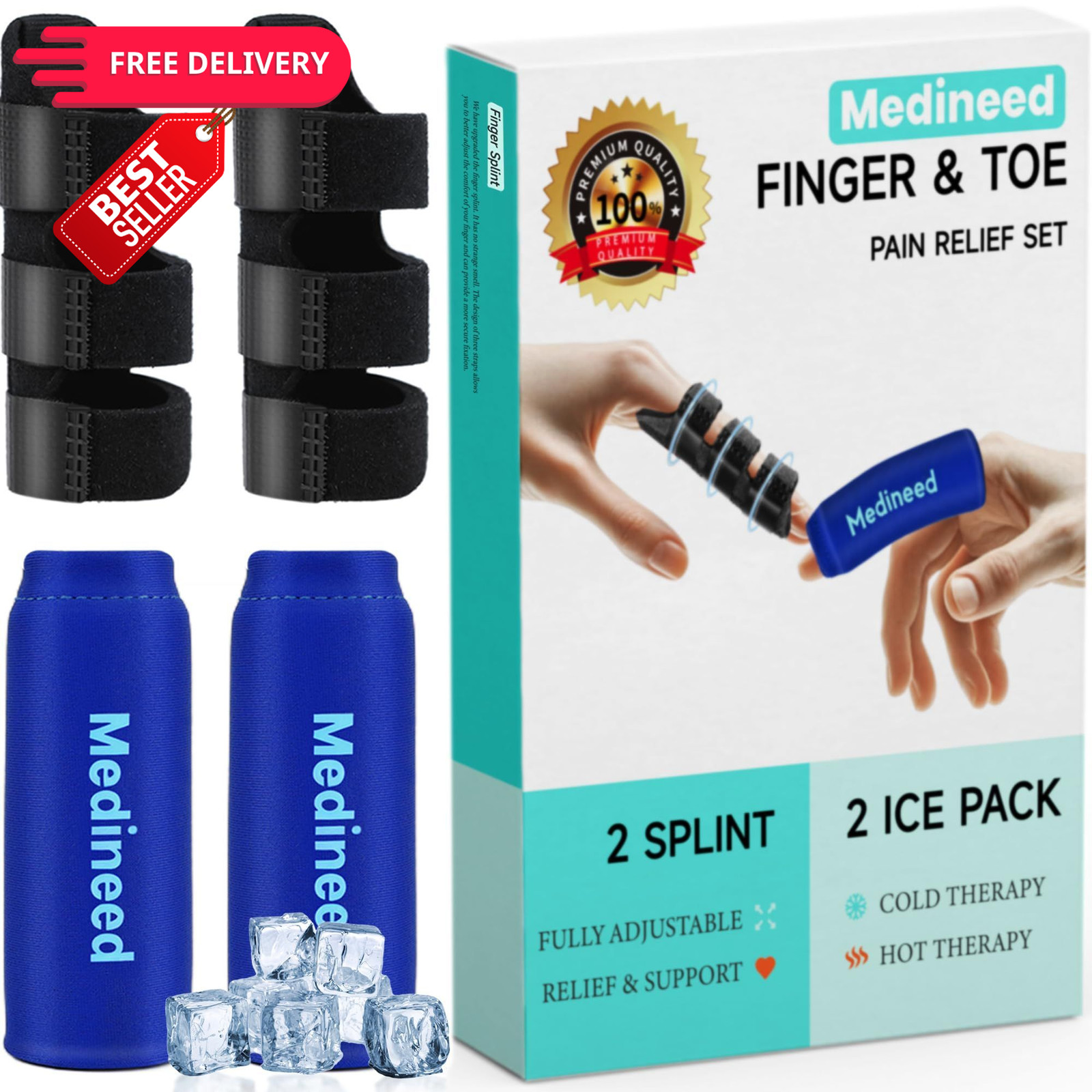 Medineed 2PCS Finger Ice Pack & Trigger One Size, Blue+Black