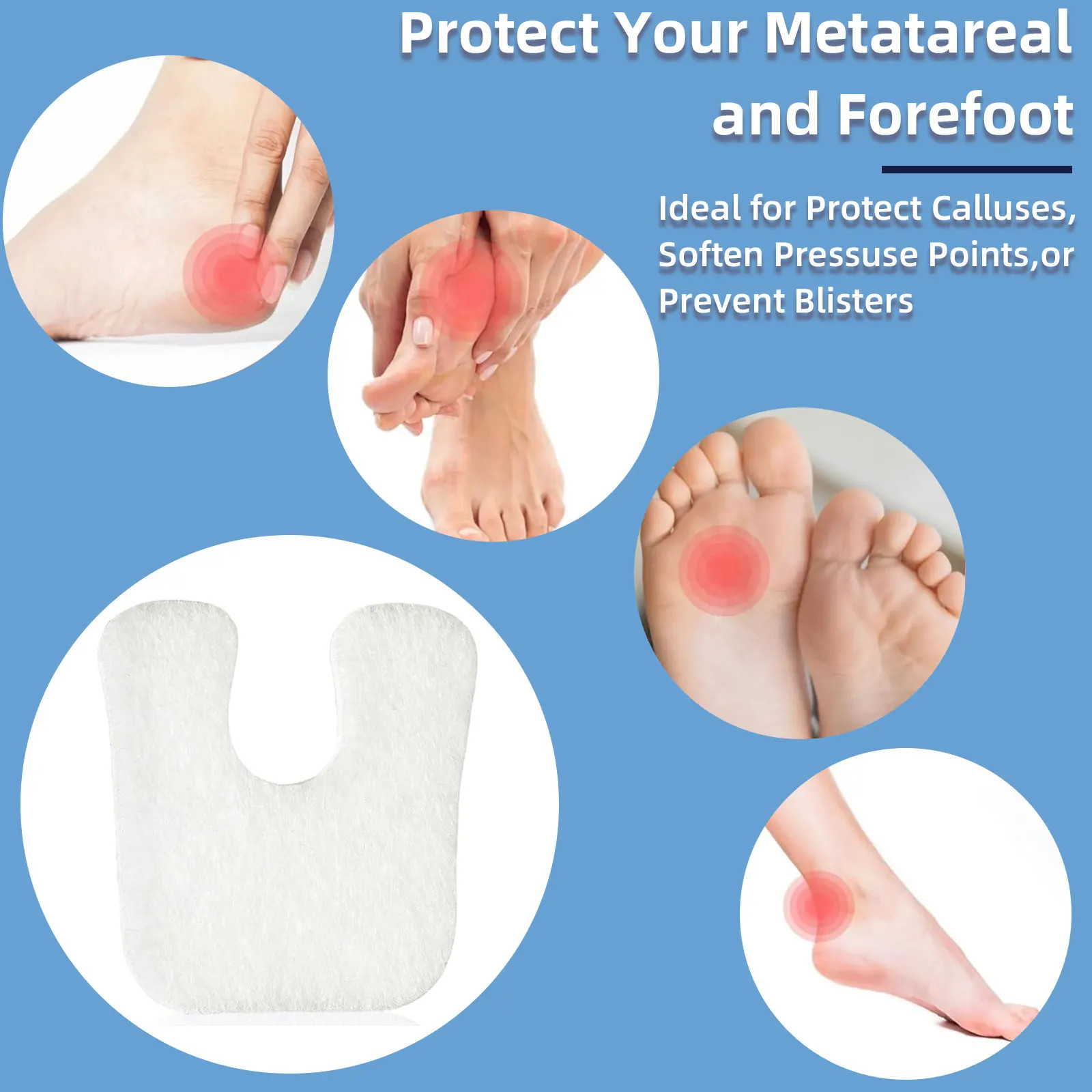 6-72PCS U-Shaped Felt Callus Pads,Protect Calluses from Rubbing on Shoes,Reduce