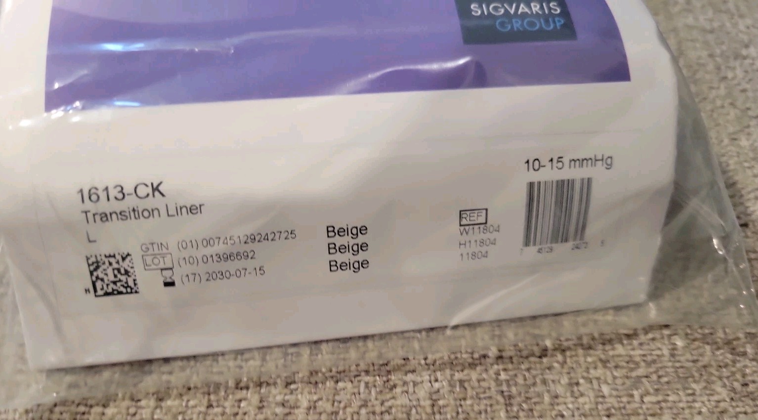 Sigvaris Well Being Basic Closed Toe Non-Compression Liners Beige Size Large