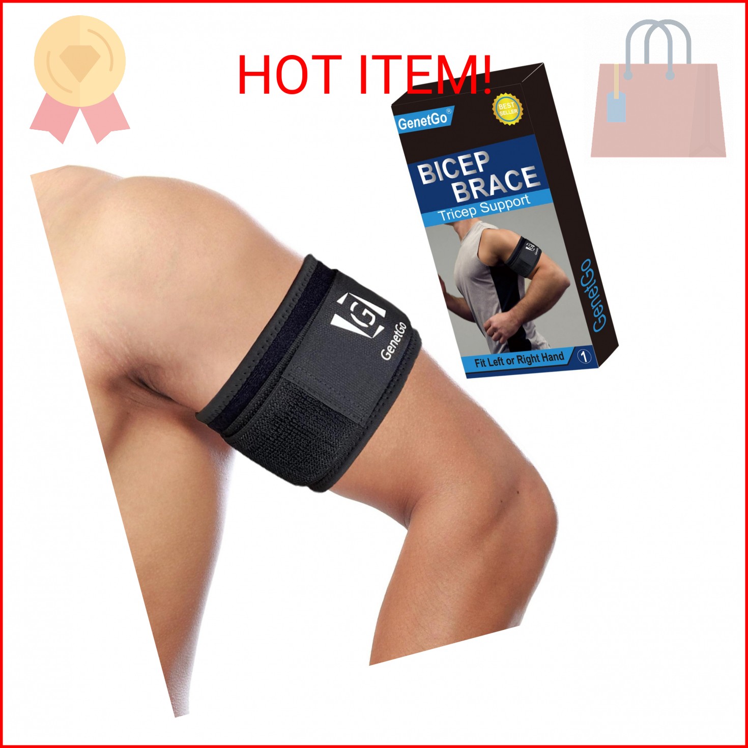 GenetGo Bicep & Tricep Tendonitis Brace Compression Sleeve – Pain Relief for Bic