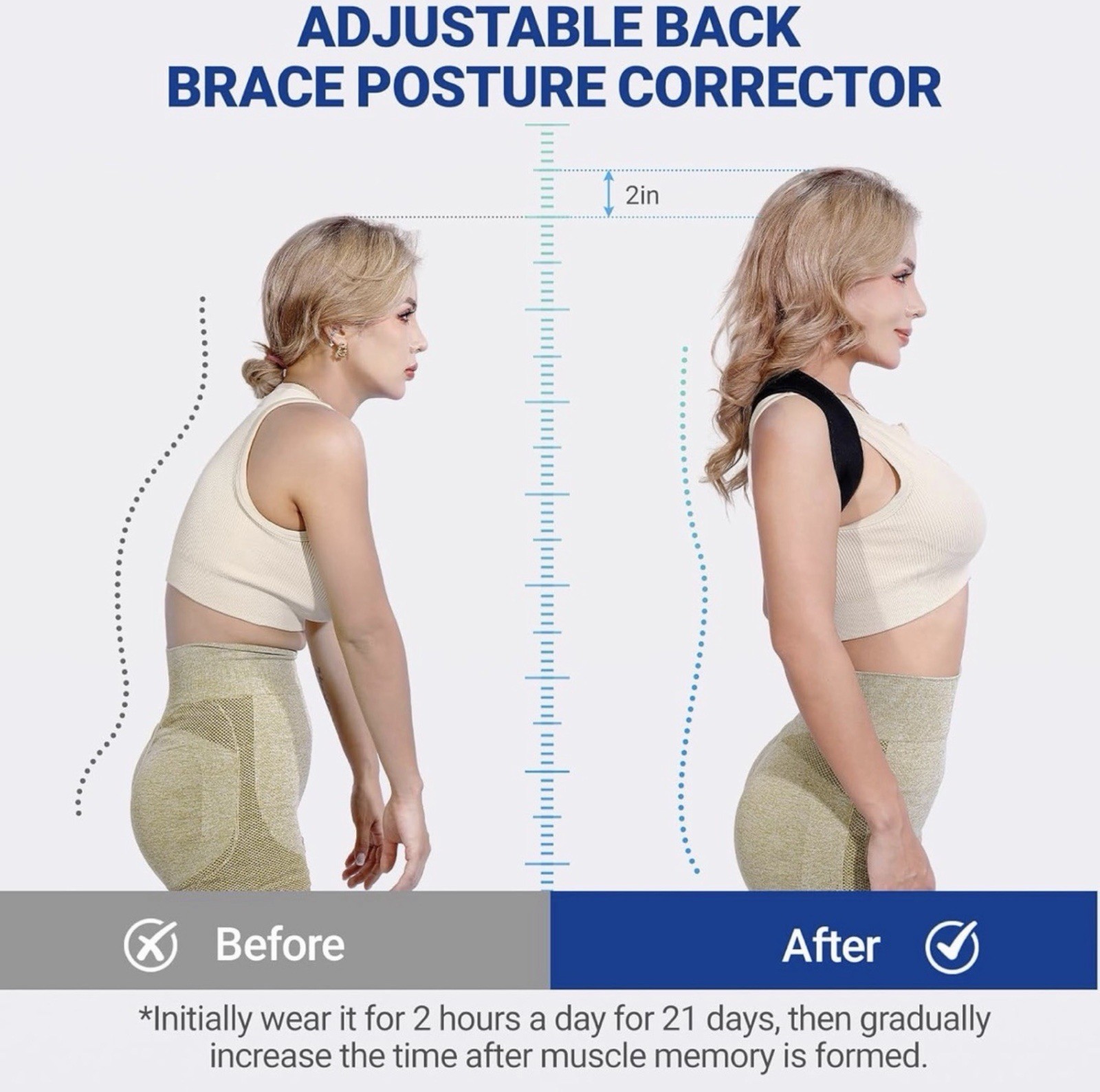 Posture Corrector Women Men Black Adjustable Upper Back Brace + Spine Support