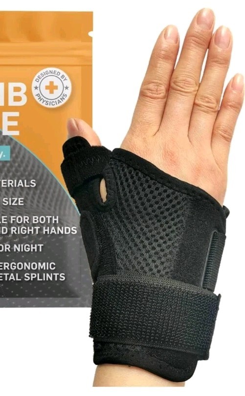 BracEasy Thumb Brace Wrist Support Arthritis Tendonitis Left Right Hand Black OS