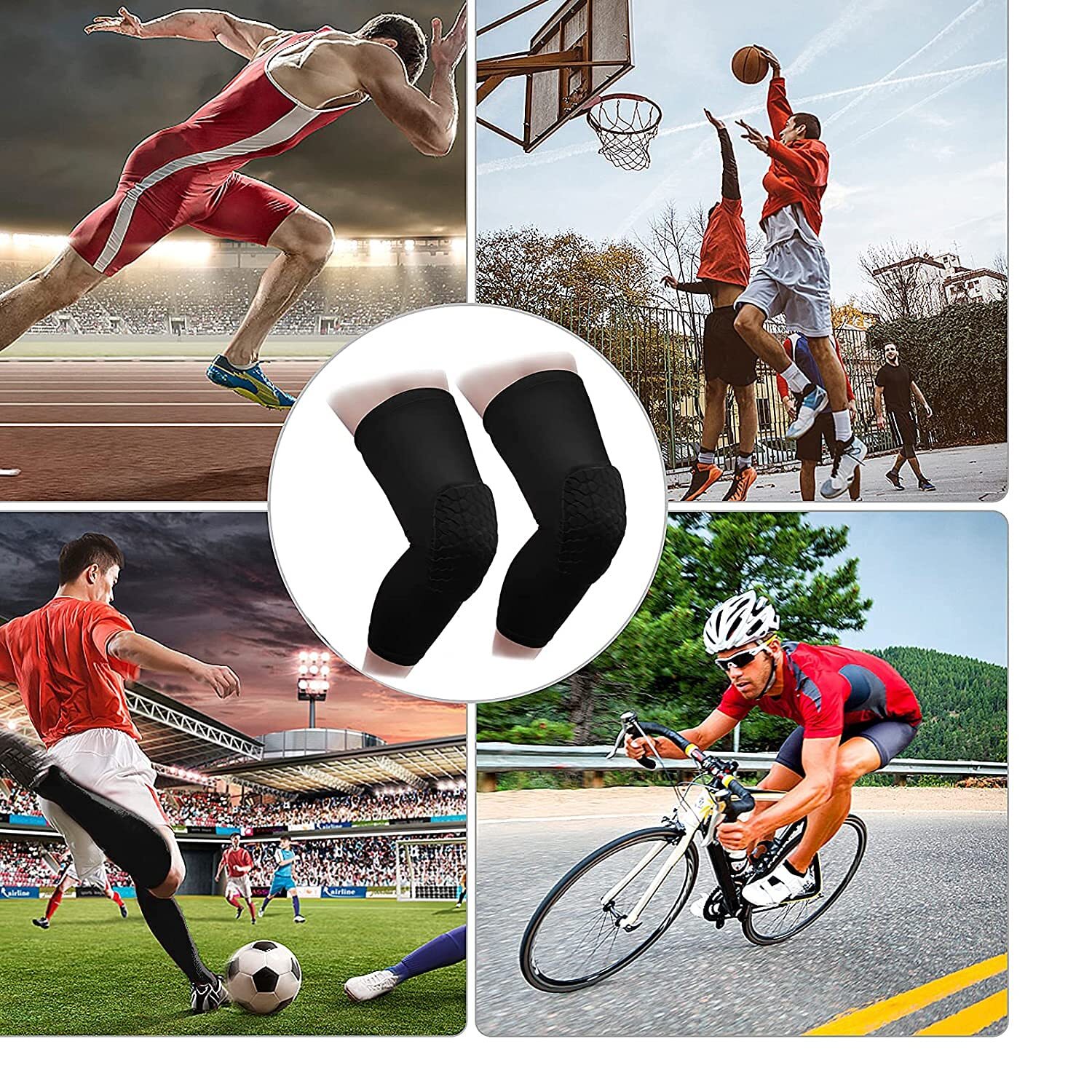 Knee Pads Leg Sleeves Protective Gear Gel Adult Youth Kid Basketball Sports Gym
