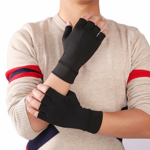 2 pair Anti Arthritis Gloves Copper Compression Fingerless Hand Support Joint US