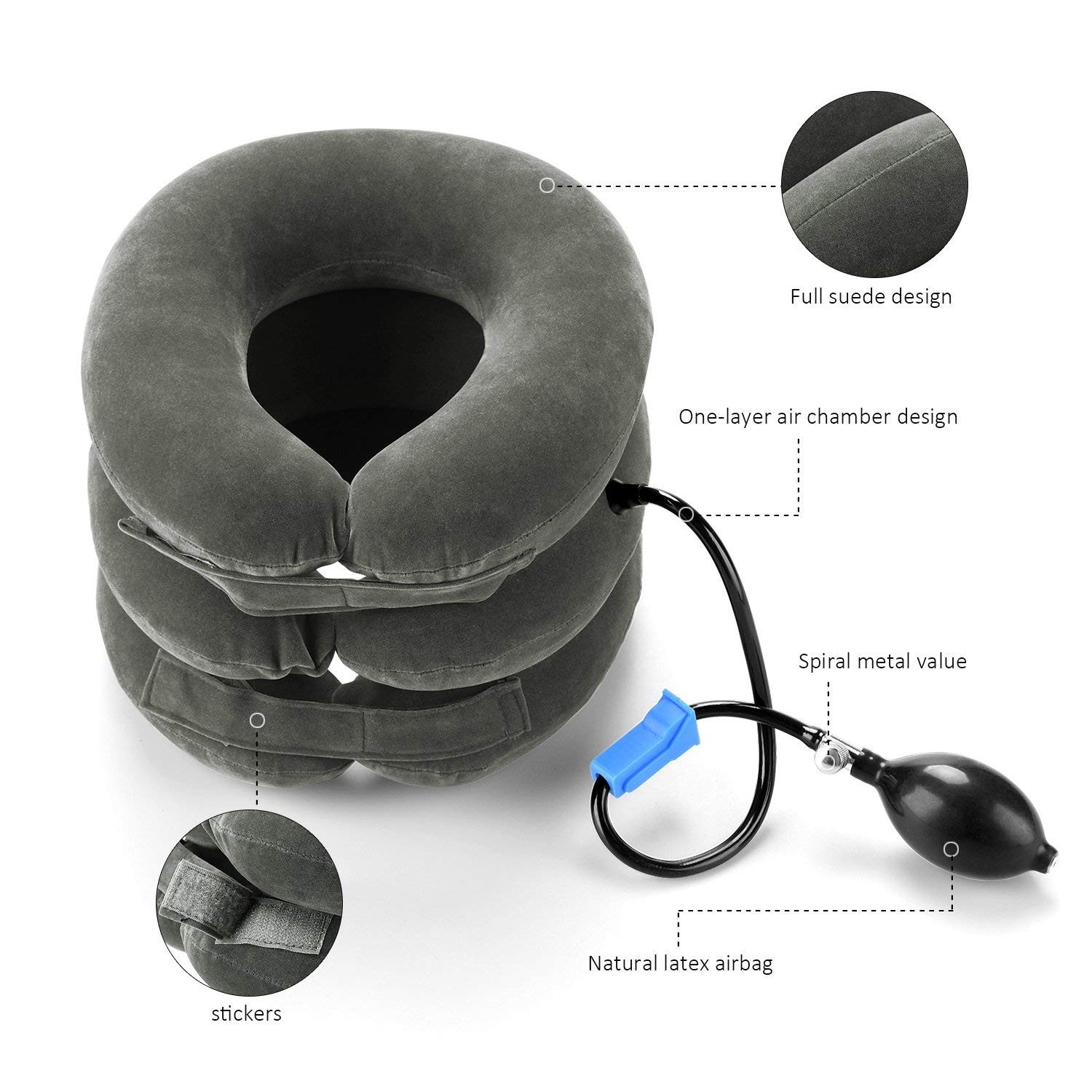 RUNZI Cervical Neck Traction Device Inflatable Stretcher, Easy to Grey