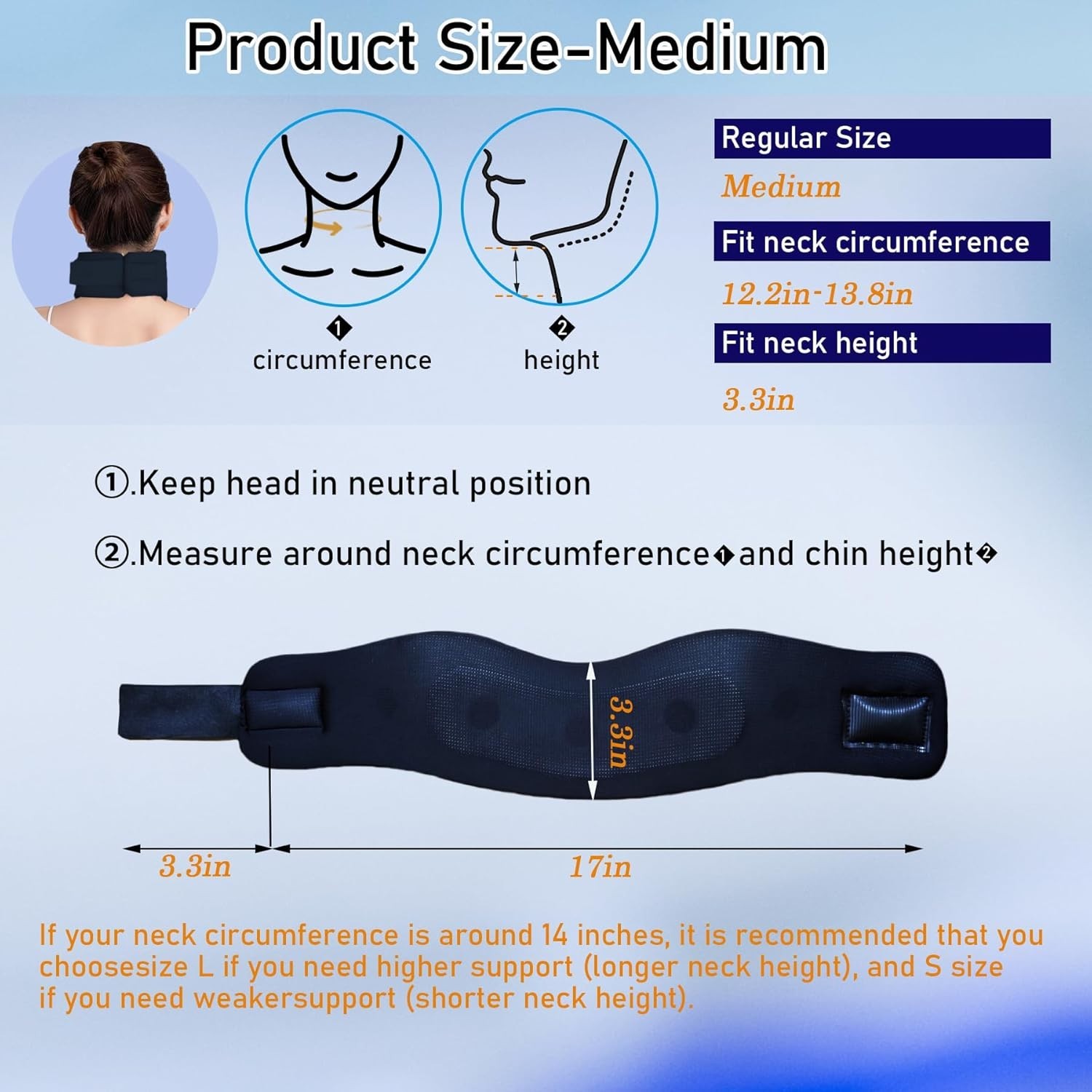 Soft Adjustable Neck Support Brace – Cervical Collar for Pain Relief M-17″x3.3″