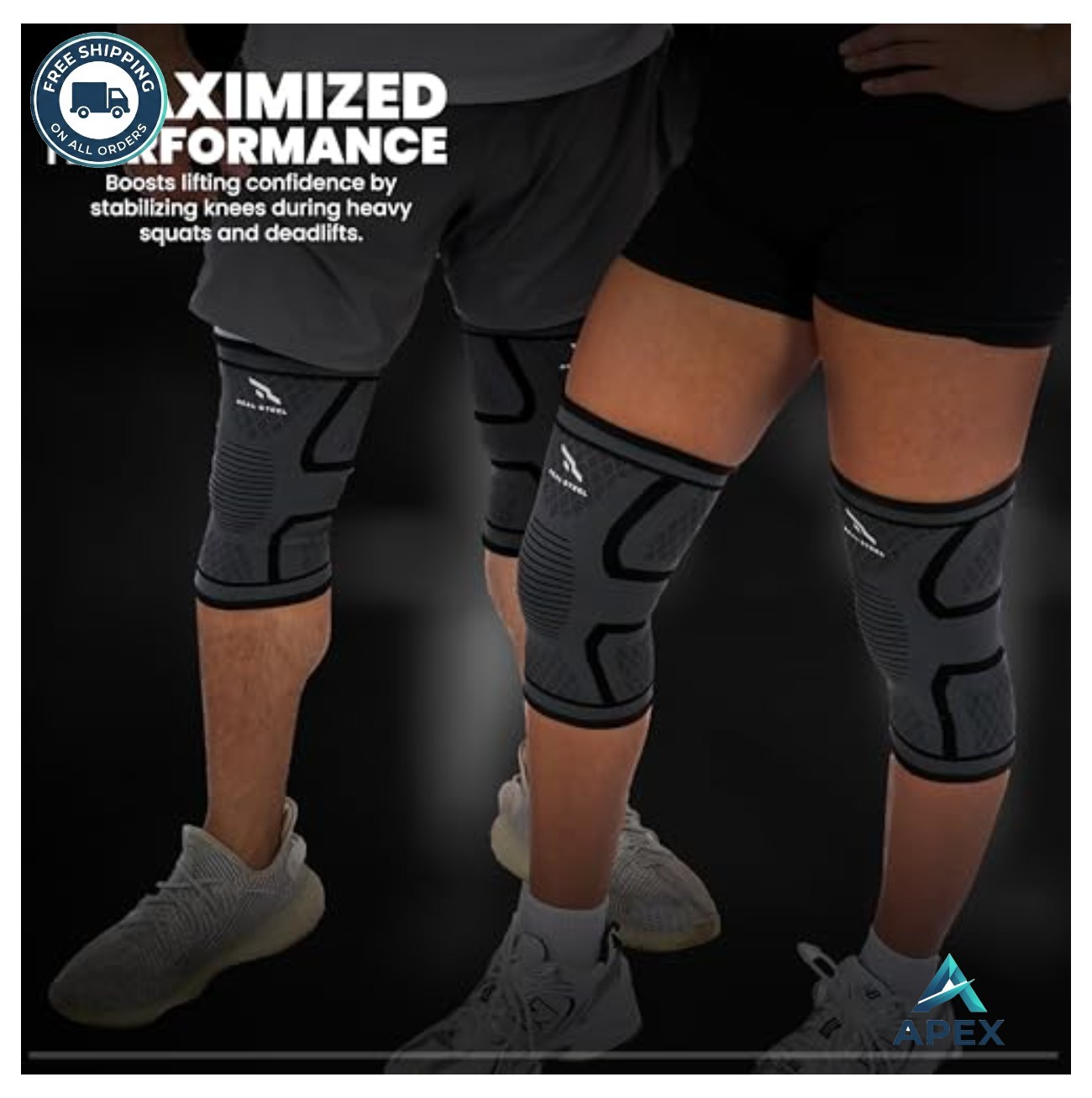 Knee Compression Sleeve Pair for Running Pain Relief Meniscus Support Men Women
