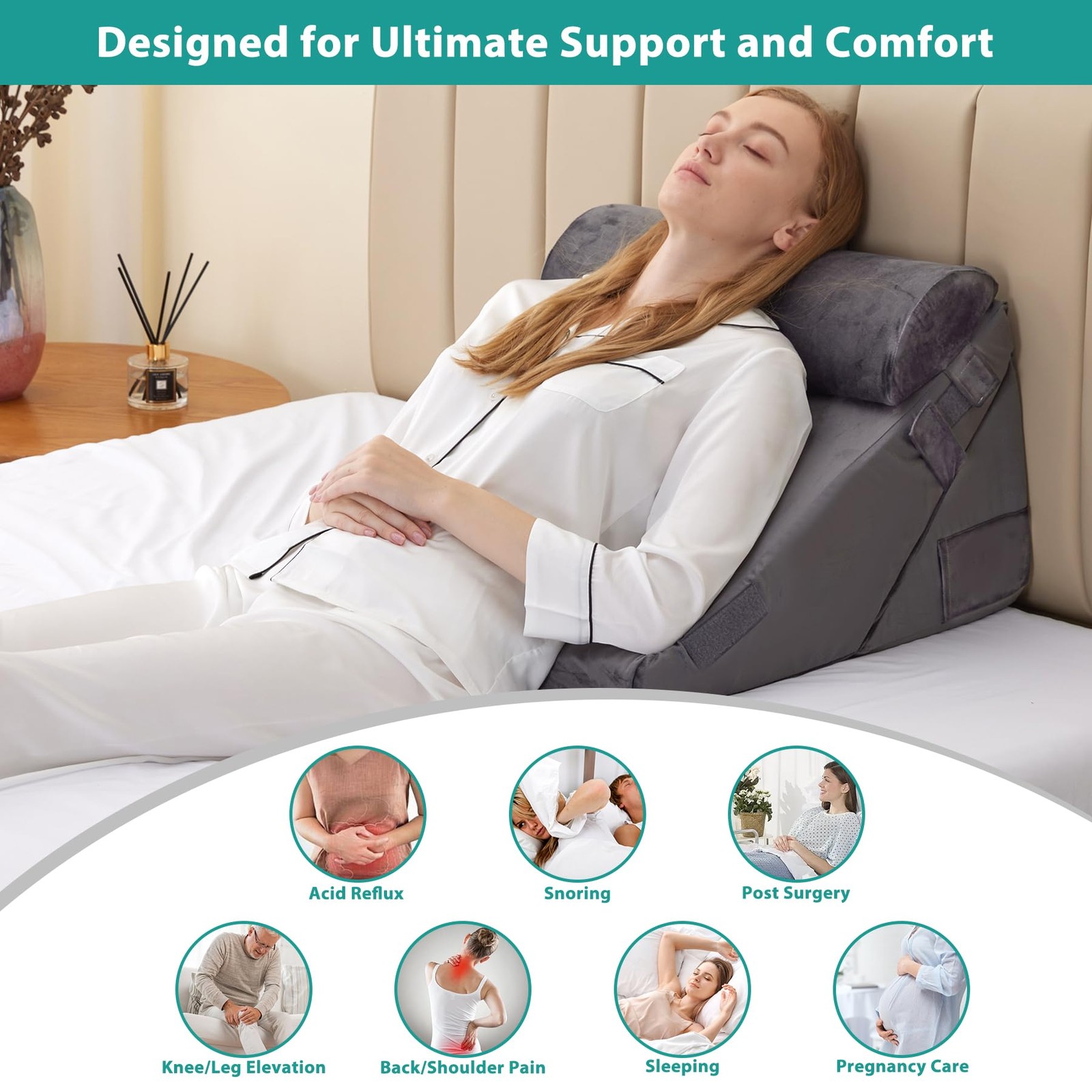 Bedluxe 3Pcs Orthopedic Bed Adjustable 9&12 Inch + 1 Head Pillow, Velvet