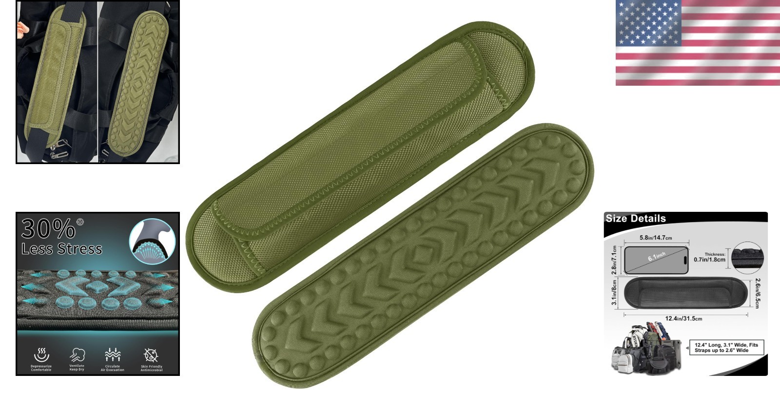 Lightweight 2 Pack Adjustable Shoulder Strap Pads – Stylish Army Green Comfort
