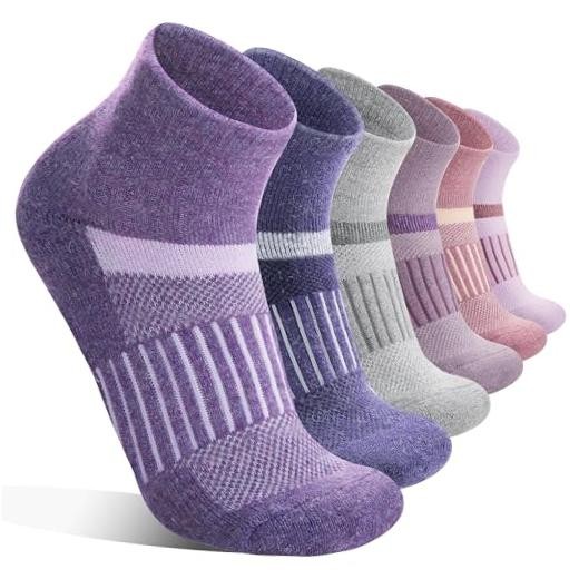 6 Pairs Merino Wool Ankle Running Hiking Medium Purple Mixed(quarter Socks)