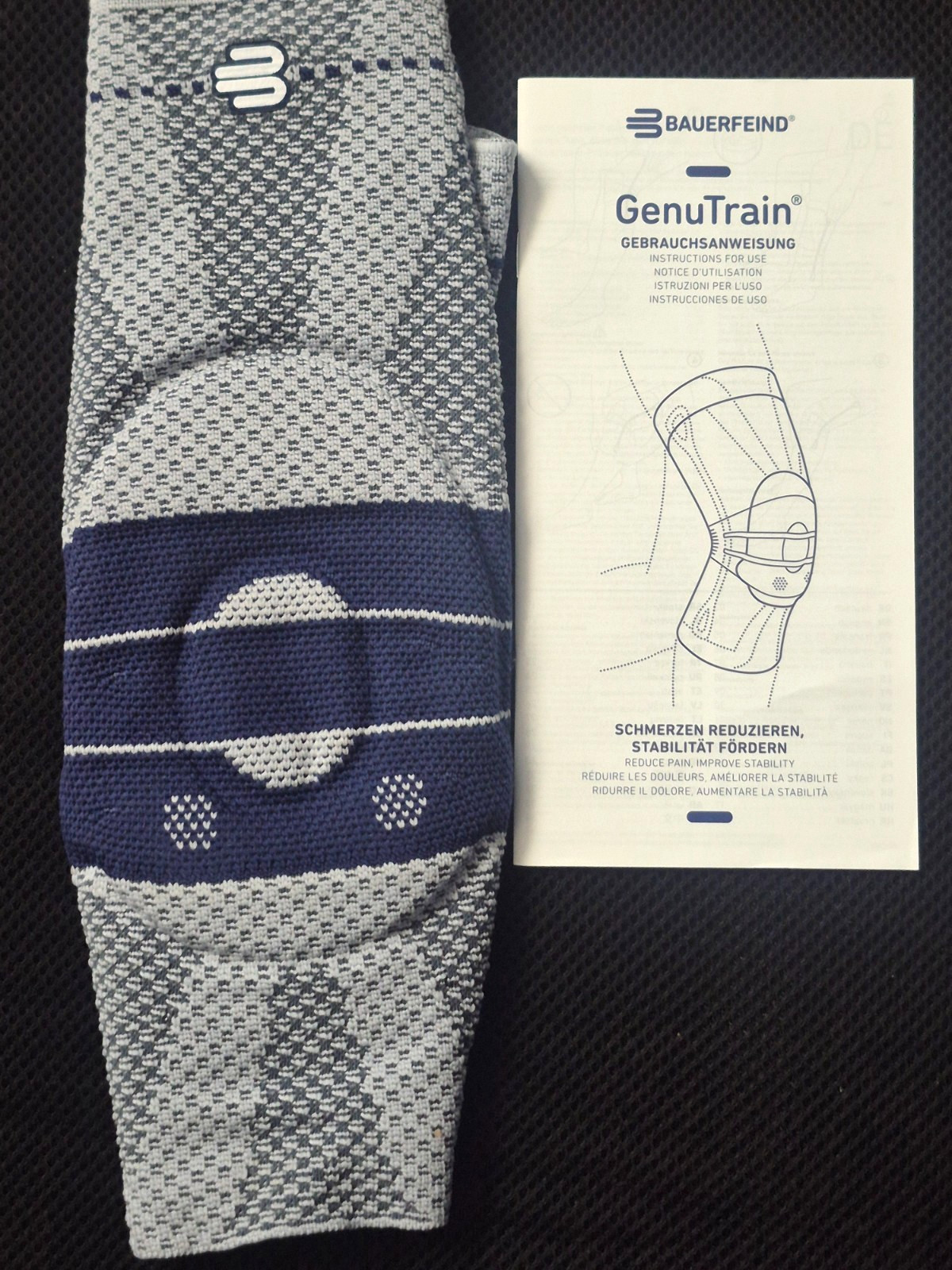 Bauerfeind GenuTrain Knee Support Size 6 Titan/Blue New Open Box