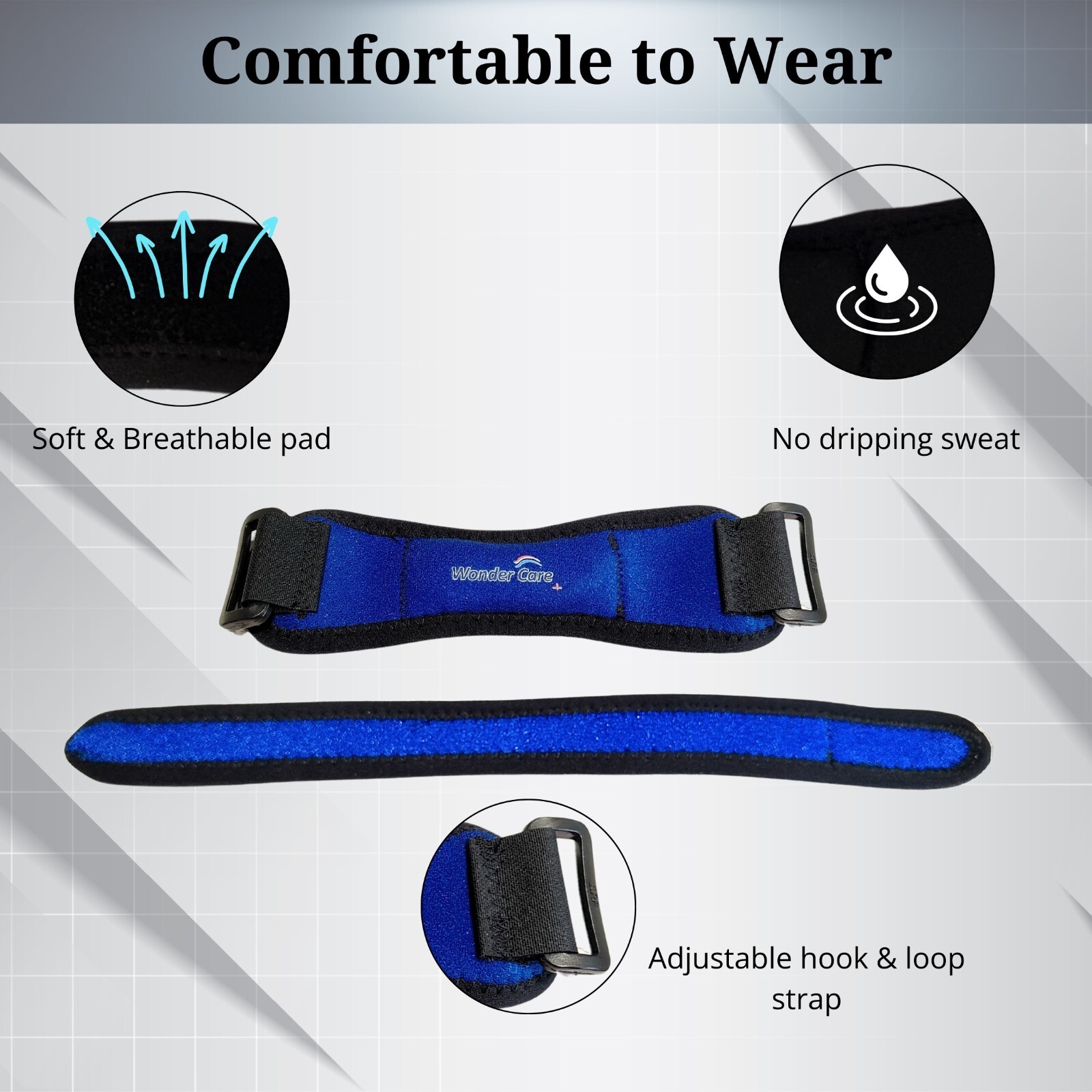 Knee Strap Brace Patella Tendon Support Protector Silicone Blue Free Size