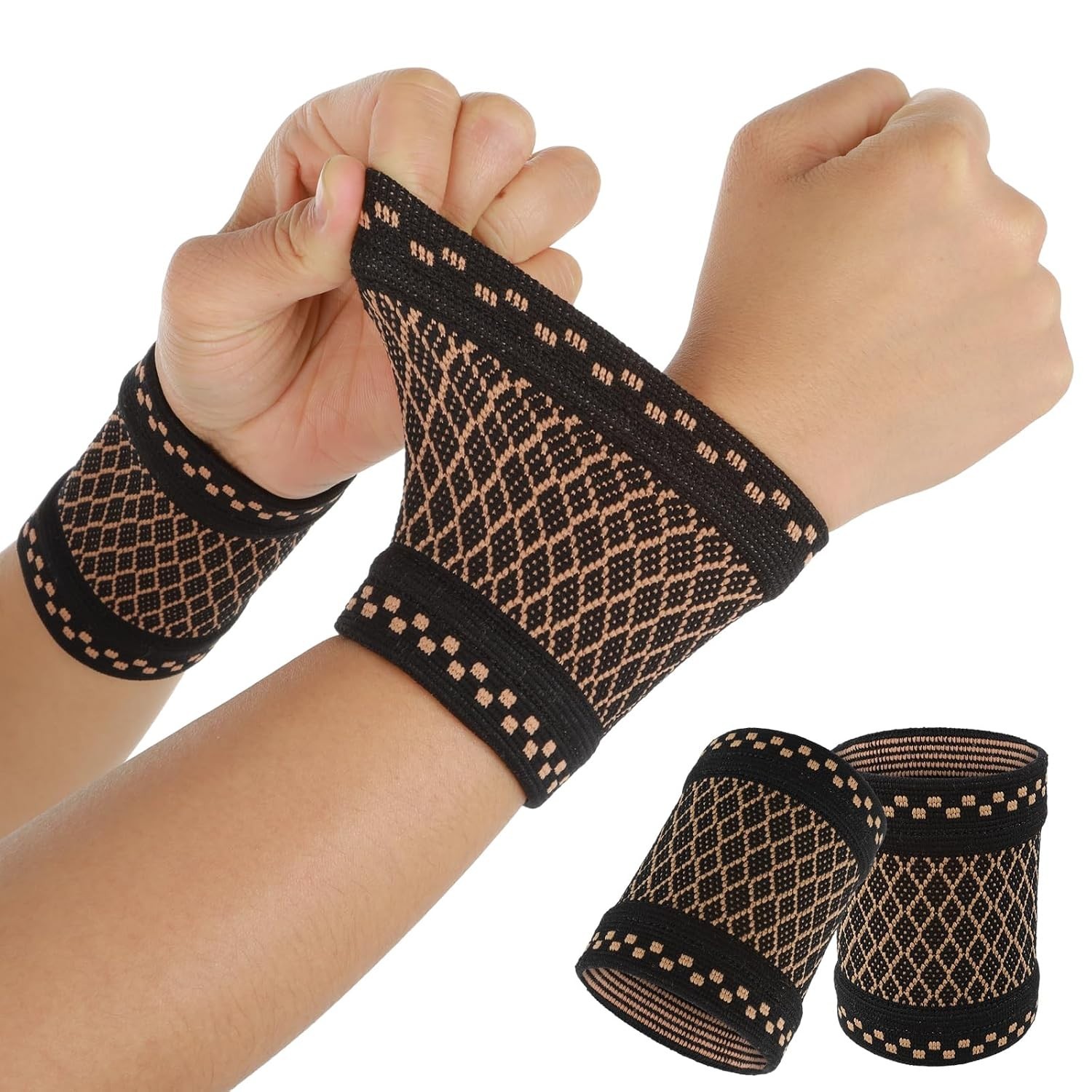Copper Wrist Compression Sleeves for Pain Relief & Support – Adjustable, Brea…