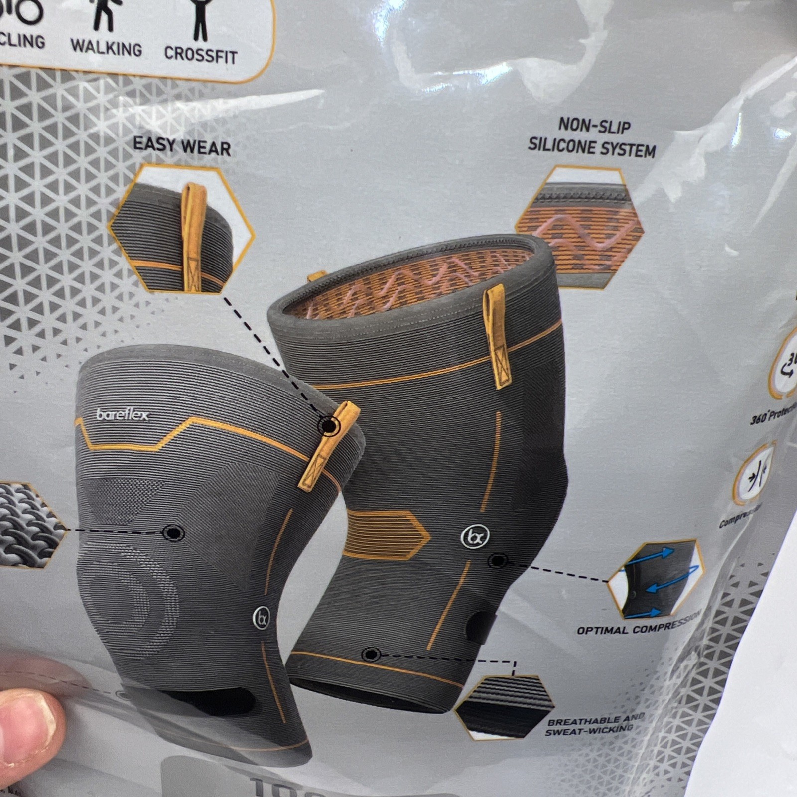2 Knee Compression Suppott Sleeve Brace, Gray , Unisex L, Support Relief PAIR