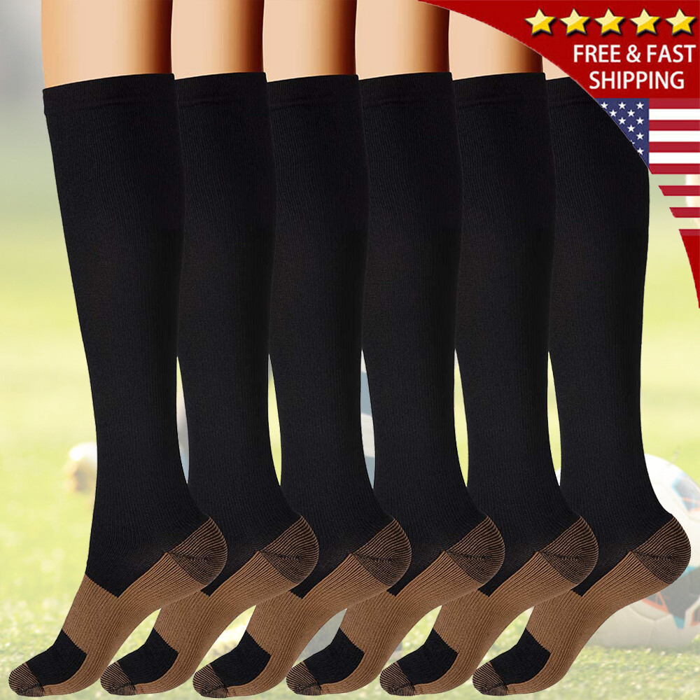6 Pairs Copper Compression Socks 20-30mmHg Graduated Support S-XXL for Men Women