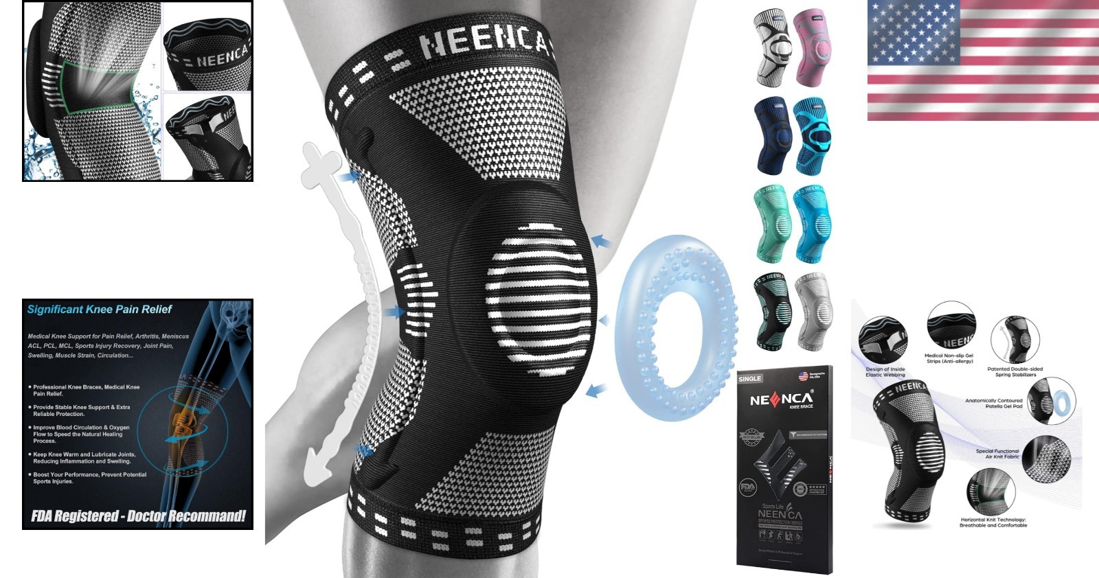 Knee Braces for Pain Relief Compression Knee Sleeves Support Men Women Athletic