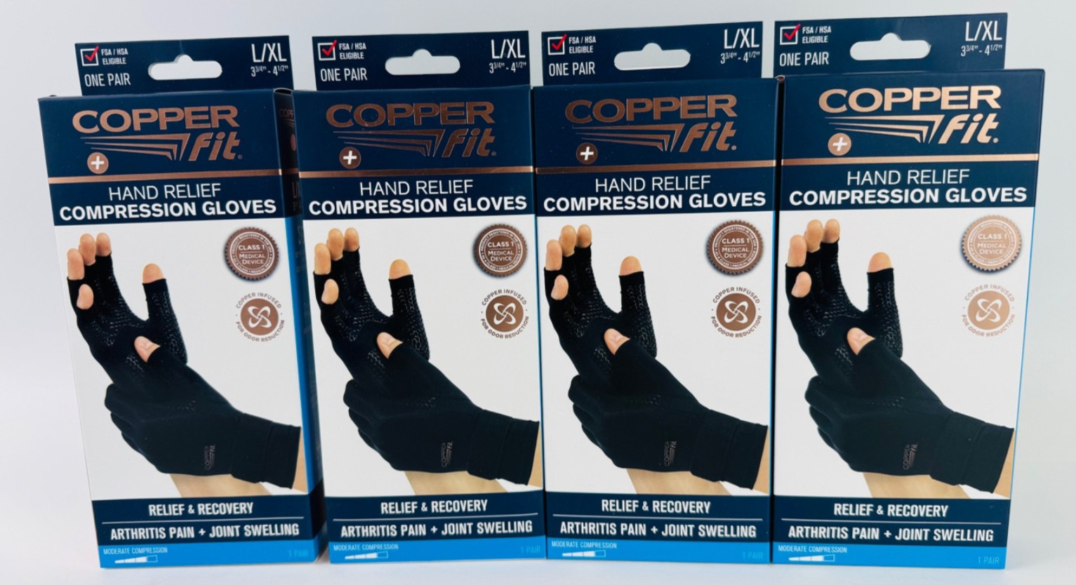 Copper Fit Unisex Hand Relief Compression Gloves L/XL ***LOT of 4 OR 8***
