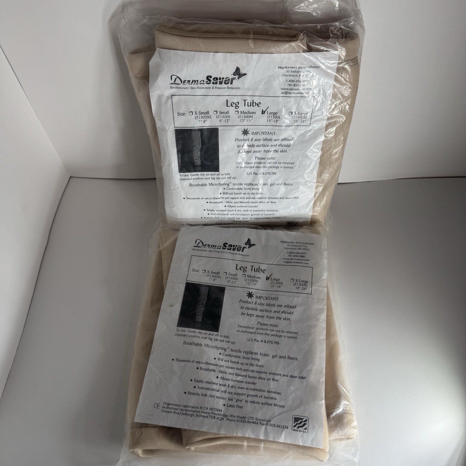 DermaSaver Full Leg Tube Size Large LT1300L 15”-19” New Lot of 2