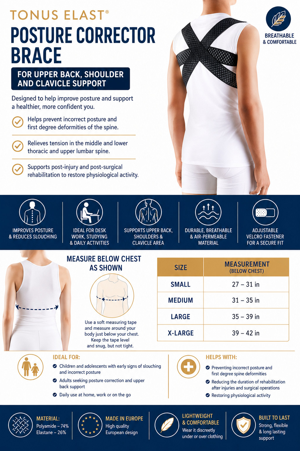 TONUS ELAST POSTURE CORRECTOR BRACE FOR UPPER BACK, SHOULDER AND CLAVICLE