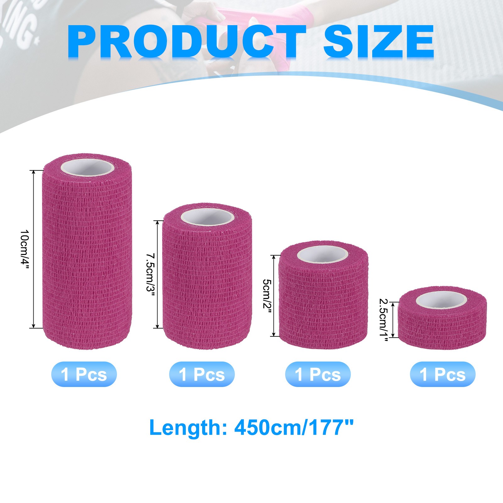 1″/2″/3″/4″ 4 Pcs 5 Yard Self Adhesive Bandage Wrap Self Tape Pink
