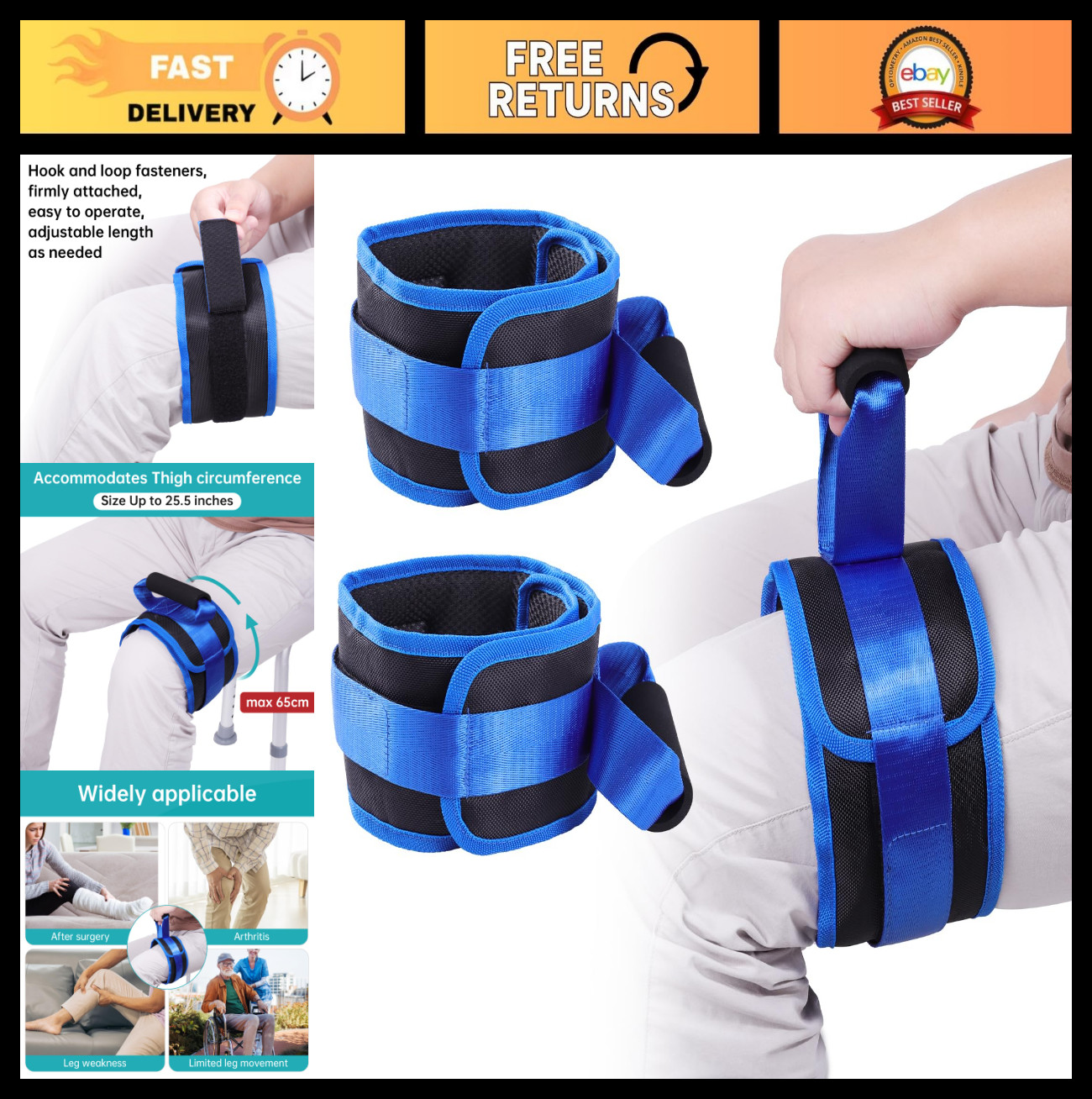 Thigh Lifter Strap 2 Pack – Leg Lifter for Limited Mobility, Transfer Assistance