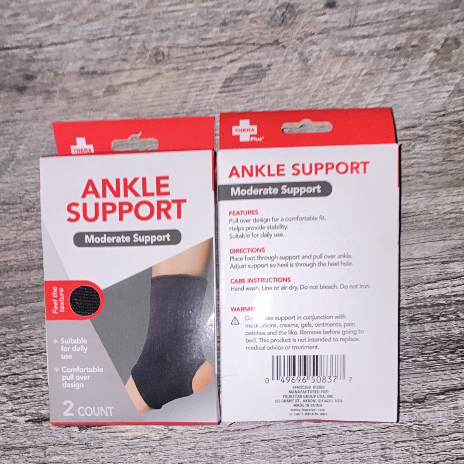 Thera Plus Ankle Support Brace, Pull Over, Moderate Stabilization, Black 2ct