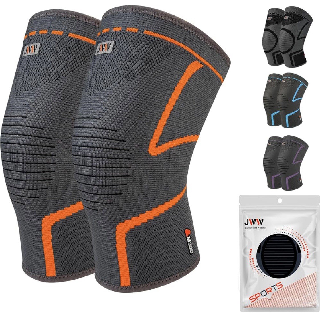 JWW Compression Knee Brace 2 Pack – 2XL – Black/Orange