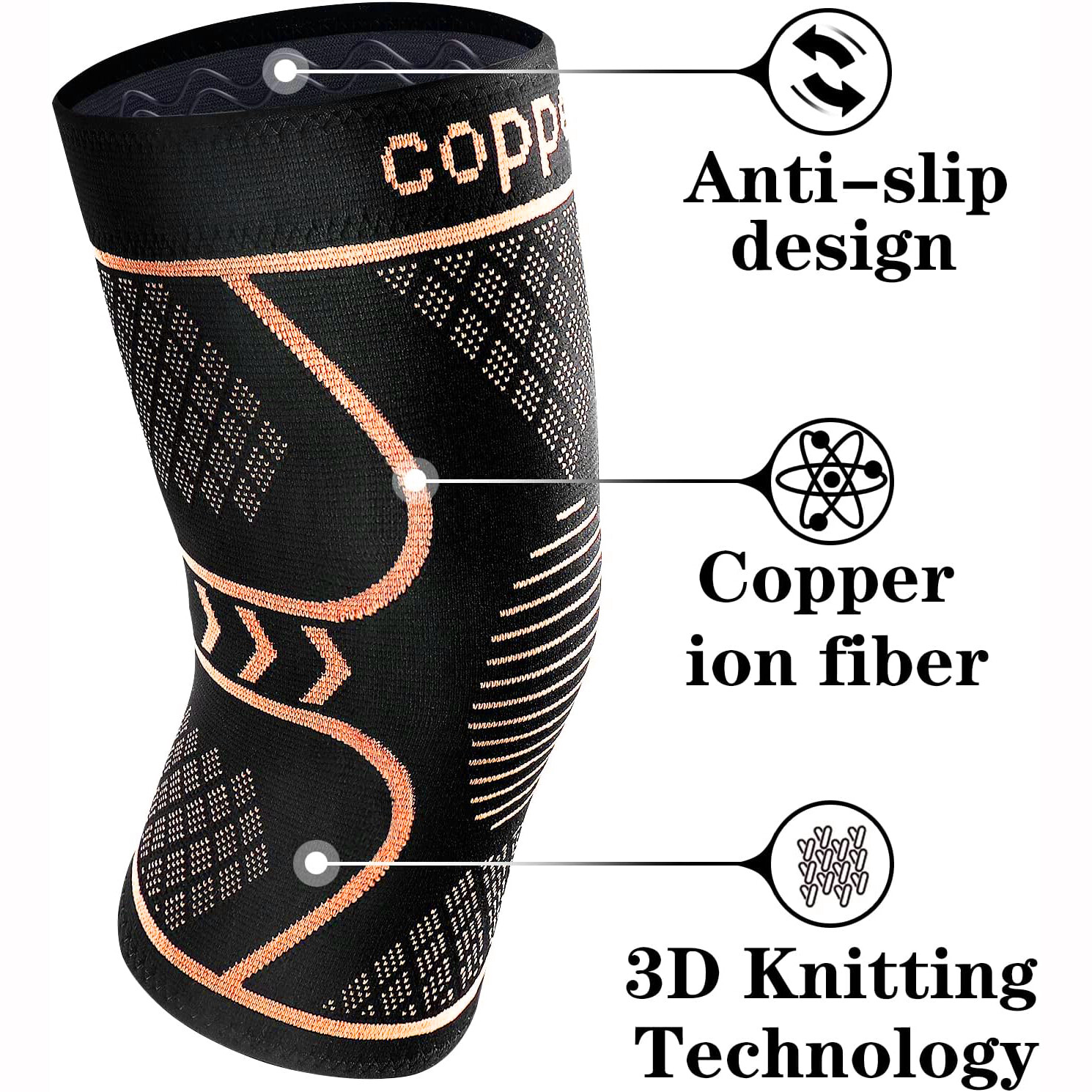 Copper Knee Sleeves Compression Brace Support Sport Joint Injury Pain Arthritis