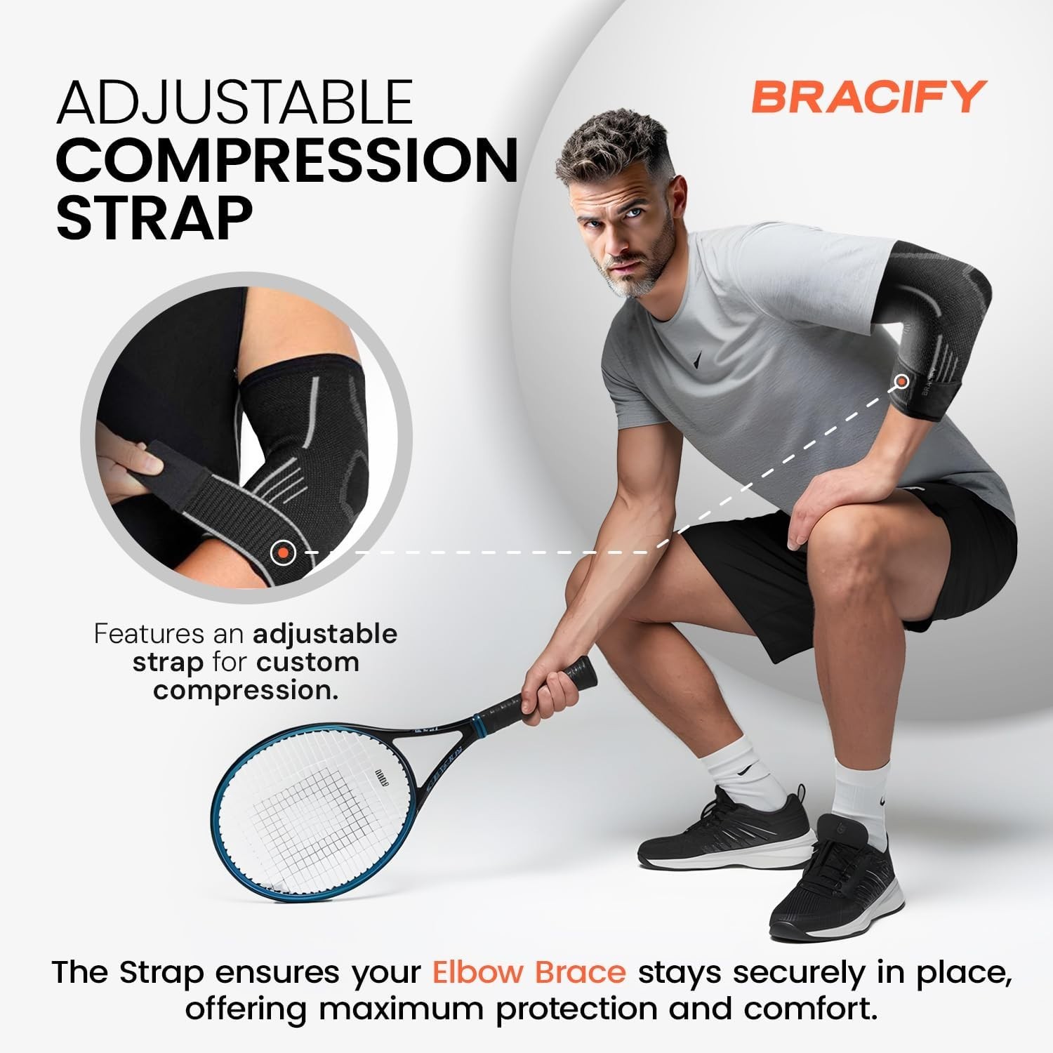 BRACIFY Elbow Brace Compression Sleeve Tennis Elbow Gray Large