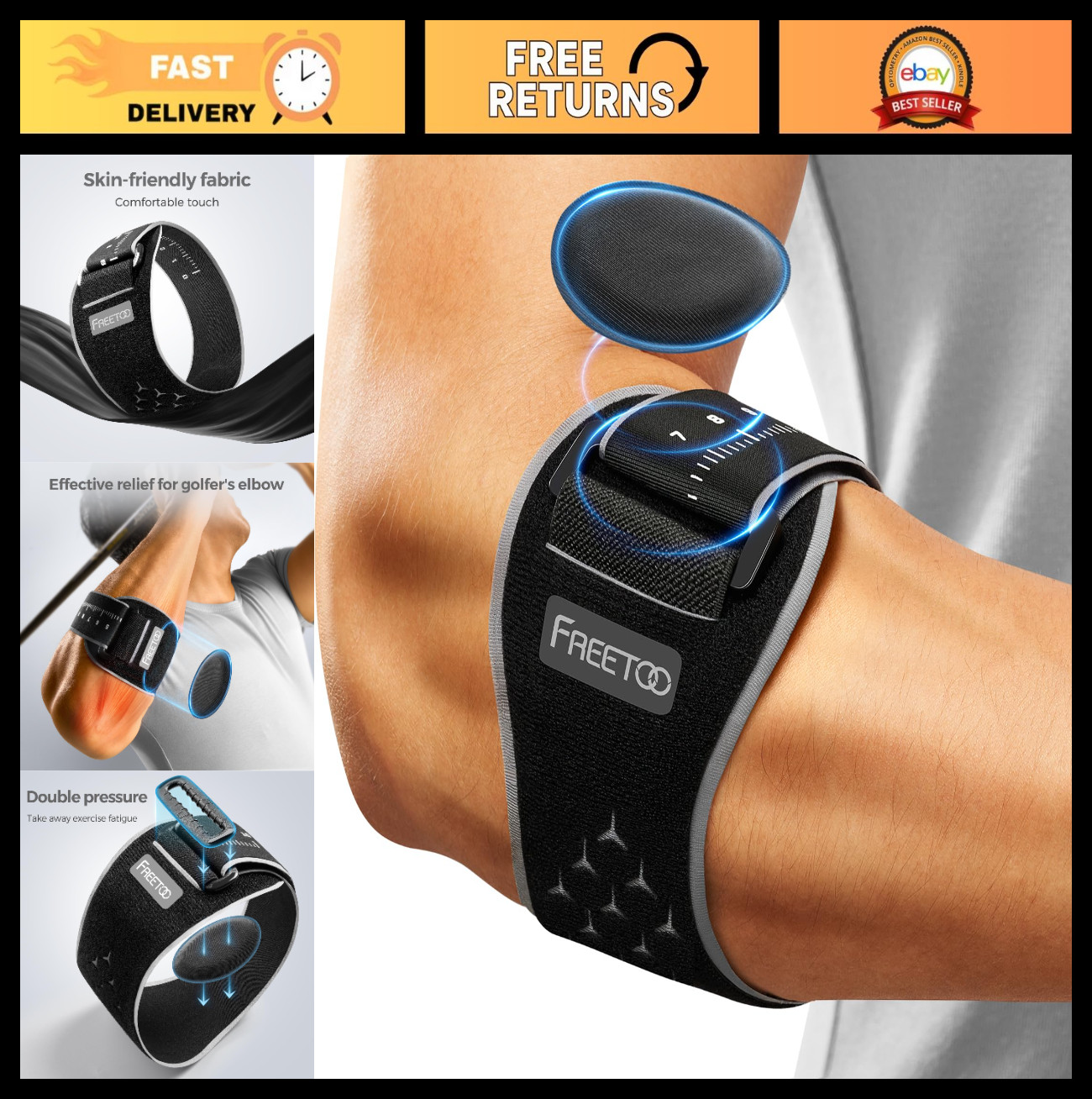 Adjustable Elbow Brace for Tendonitis & Tennis Elbow Relief, Gel Pad Support L/X