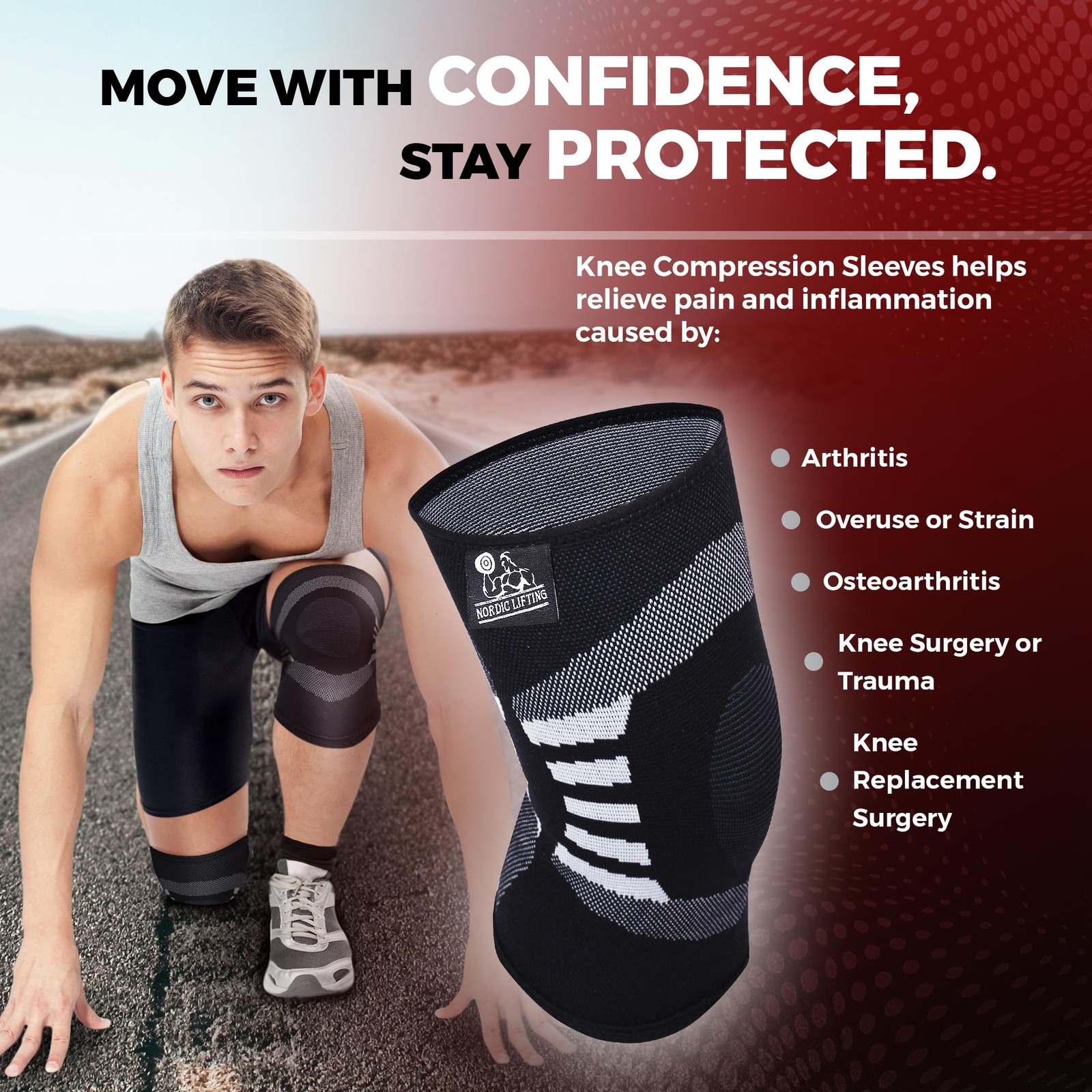 Nordic Lifting Knee Compression Sleeves, 1 Pair, Support for XX-Large, Grey