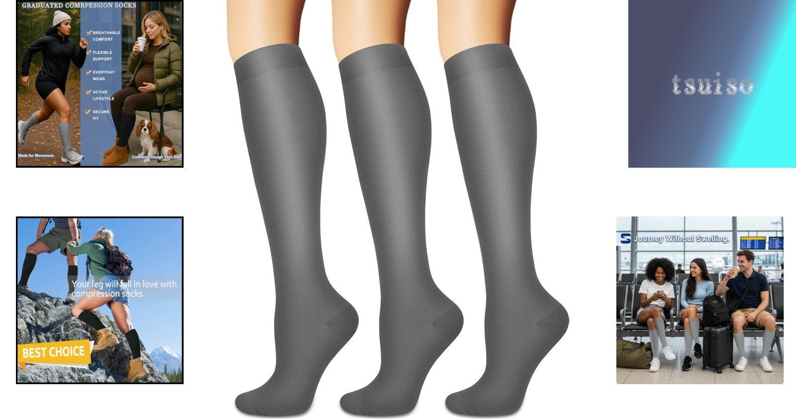 3 Pairs of Gray Compression Socks – Ultimate Support for Running & Cycling