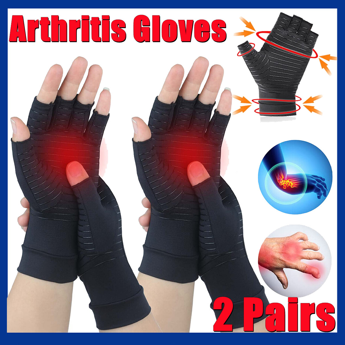 1/2 Pairs Copper Arthritis Gloves Compression Hand Support Joint Pain Relief