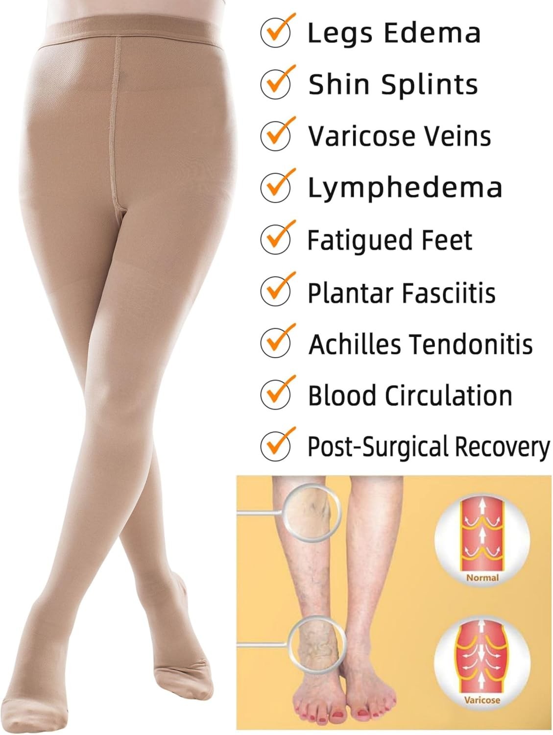 ZCLIKE 20-30 mmHg Closed Toe Compression Pantyhose