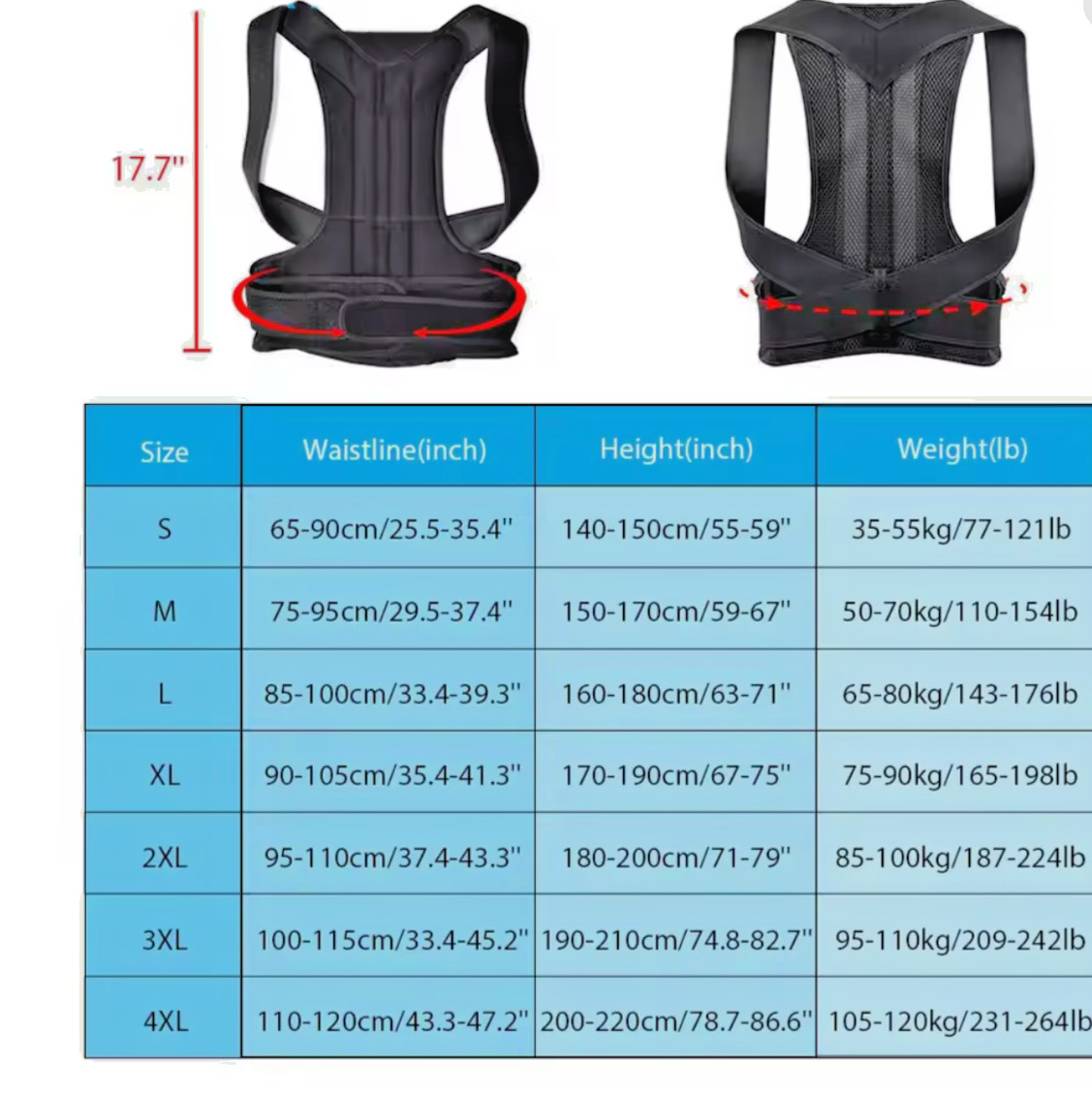 Back posture corrector is adjustable with breathable shoulder and waist support