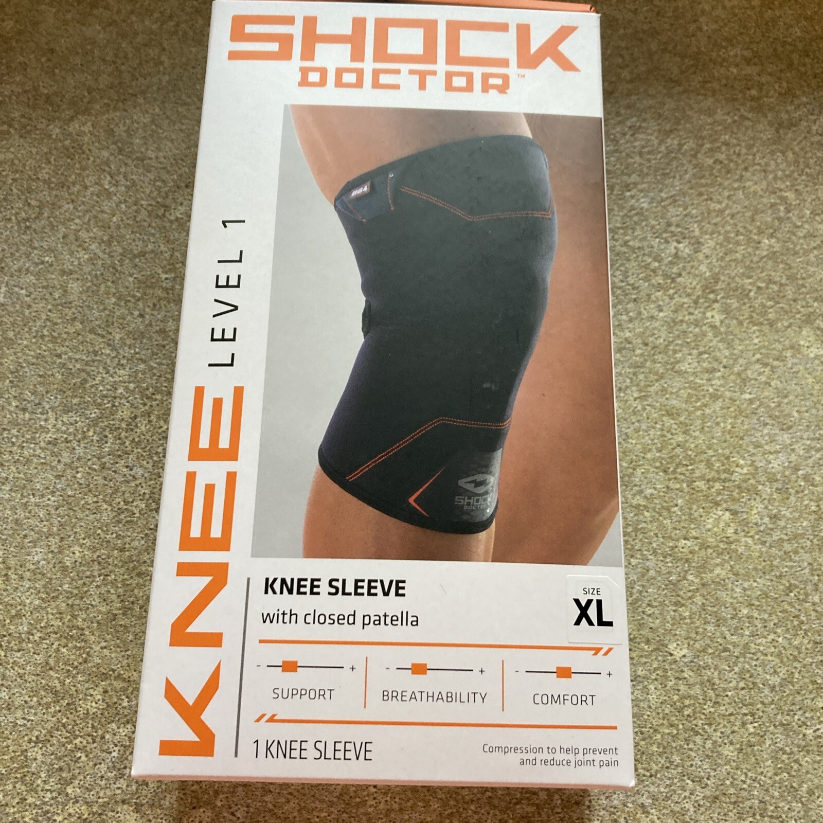 New-XL Shock Doctor Level 1 Knee Compression Sleeve – Closed Patella Brace