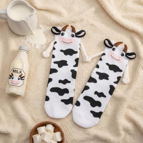 Funny Magnetic Socks Cow 3D Animal Socks Holding Hands for Women 1