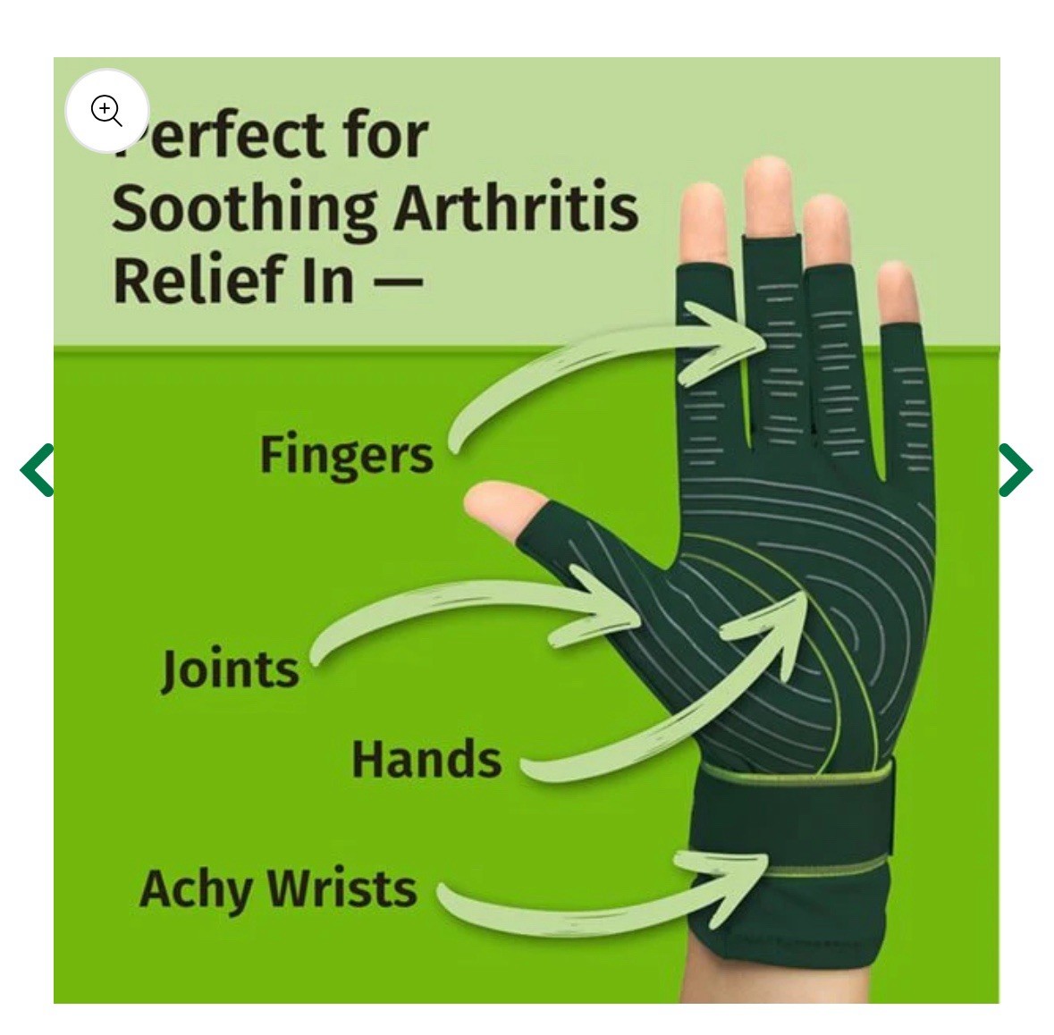 Hempvana Green Relief Arthritis Gloves S/M Comfort Strap Compression Joint Care