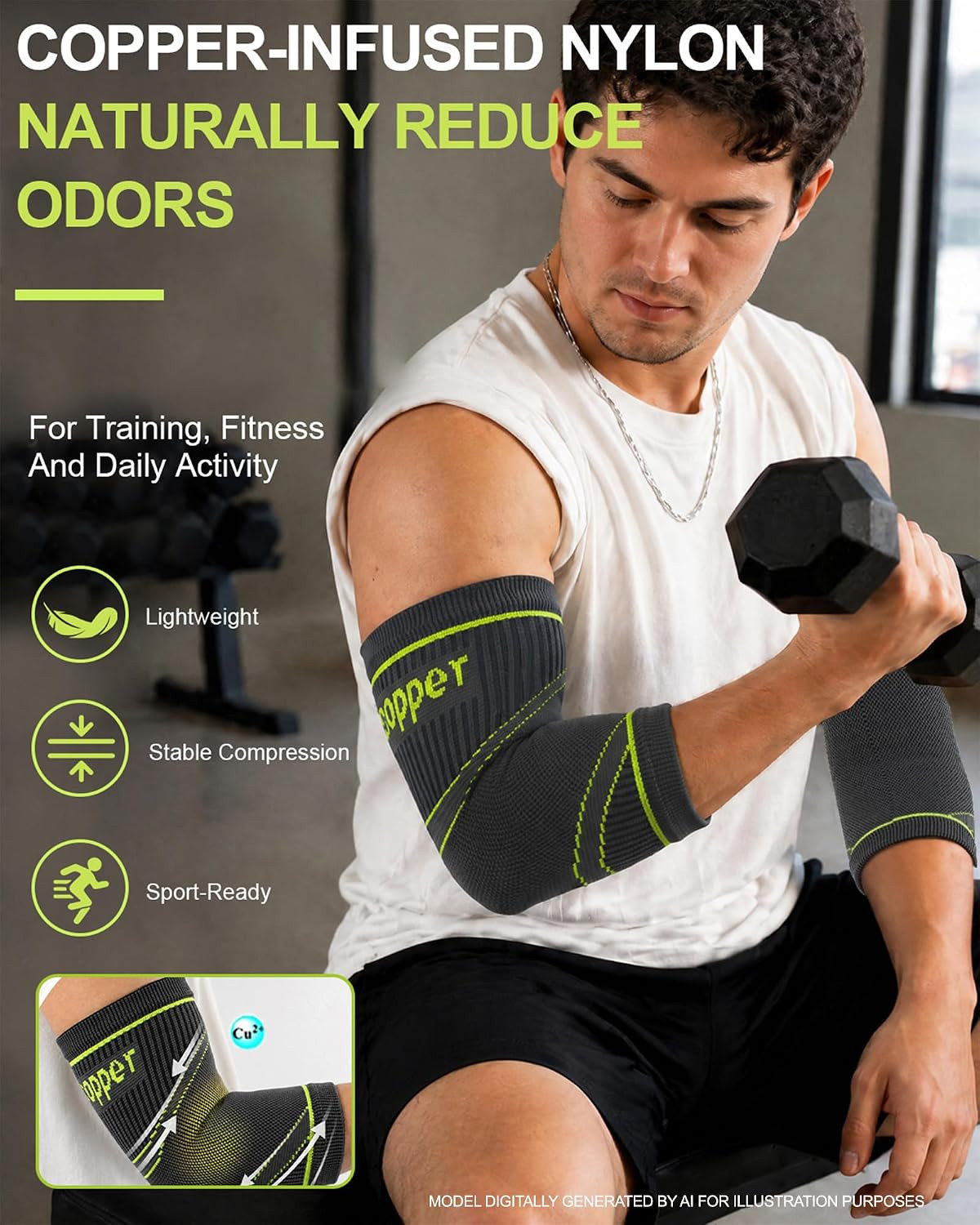 Elbow Compression Sleeves (2 Pack), Copper Elbow Brace for Tennis & Golfer’s …