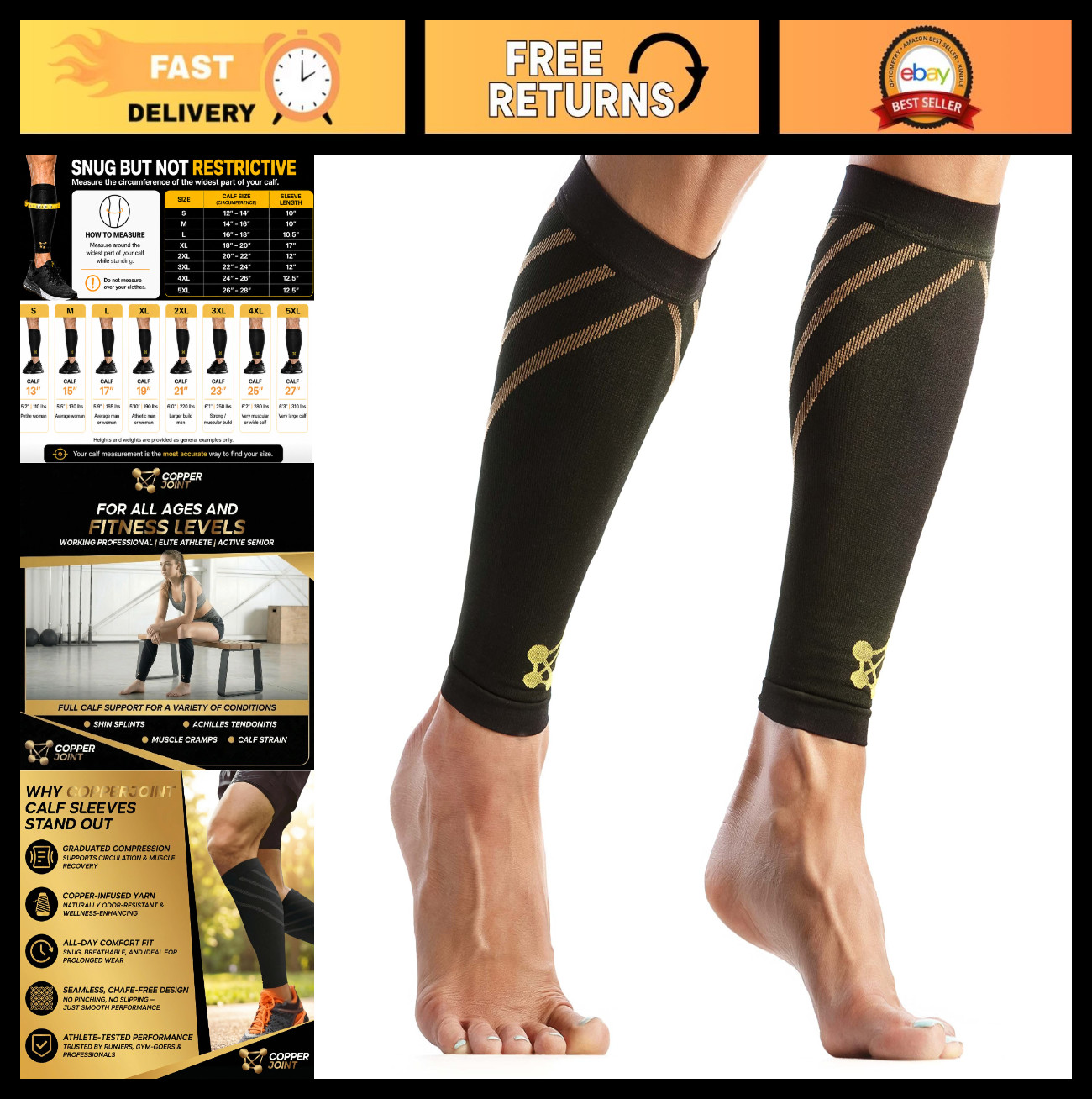 Calf Compression Sleeve for Men & Women – Copper Infused Support for Shin Splint
