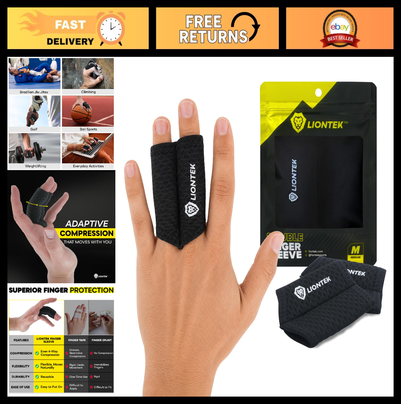 Double Flow Finger Sleeves – Joint Support & Compression for BJJ, Fitness, Volle